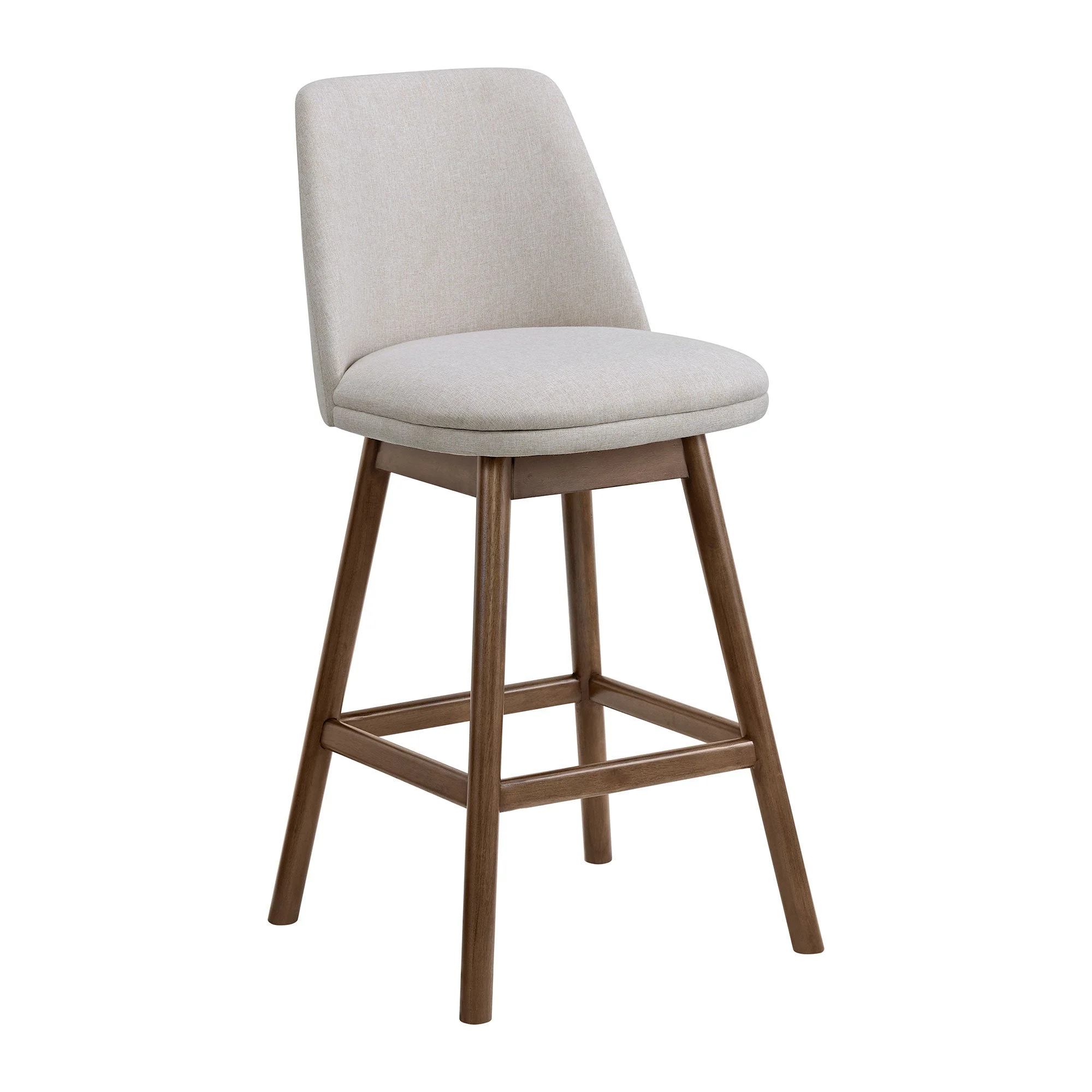ROME + OAK Rowan 26" Swivel Counter Stool, Walnut Finish, Soft White Fabric Seat