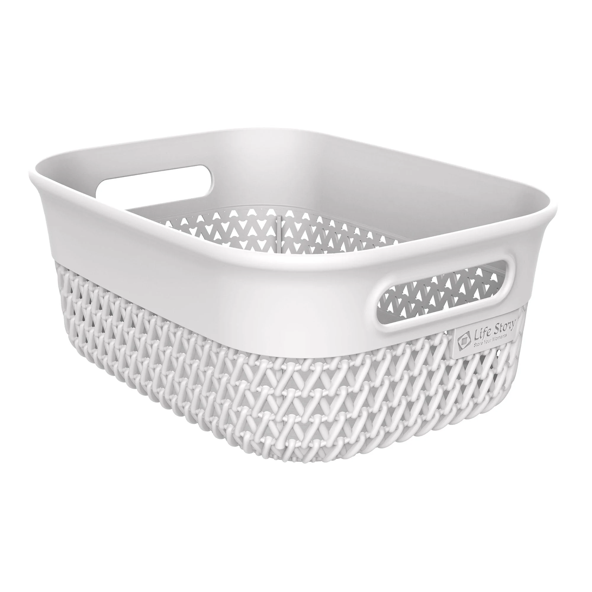Life Story 4 Qt Decorative Storage Basket, Small Plastic Home Organizer, White