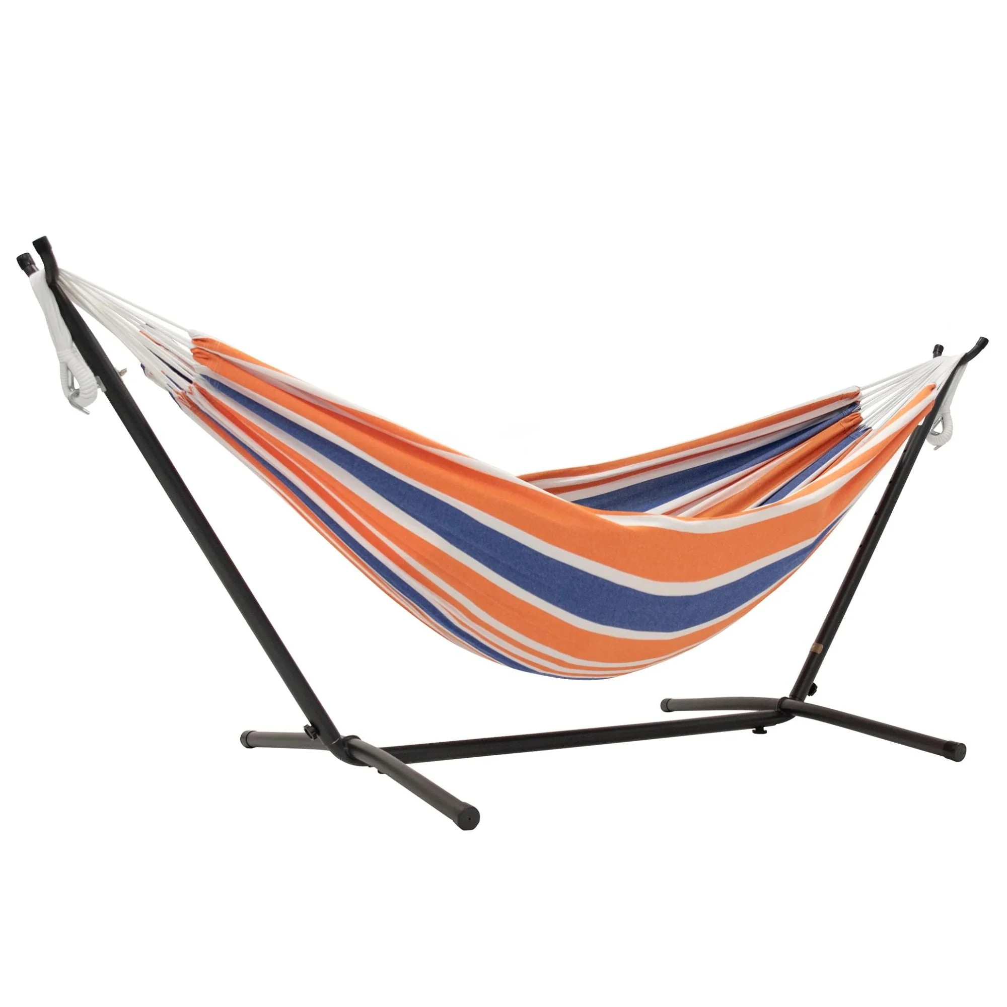 Vivere Double Cotton Hammock, Comfortable Daybed, Steel Stand, 9', Orange Punch