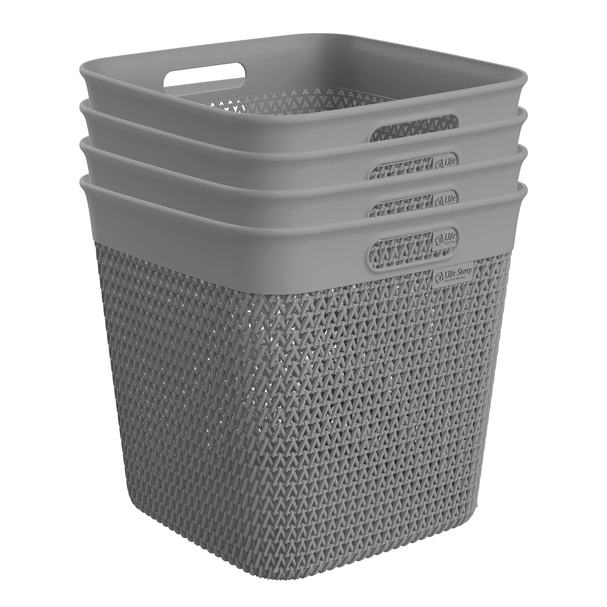 Life Story 26 Quart Decorative Storage Basket, XL Home Organizer, Gray, 4 Pack