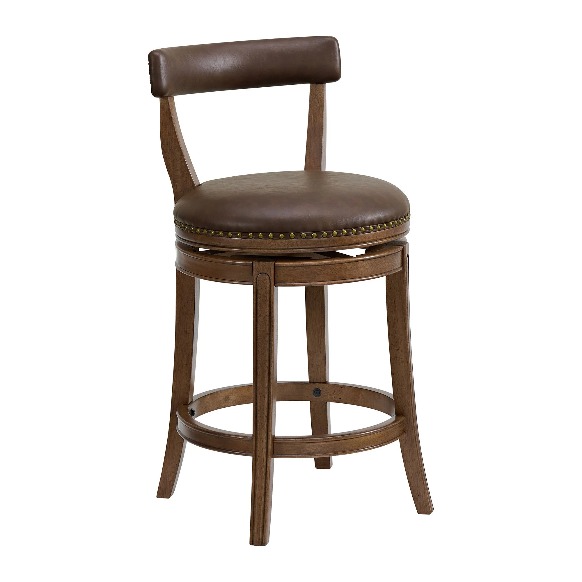 ROME + OAK Ruxban 26" Swivel Counter Stool, Walnut, Saddle Brown Vegan Leather
