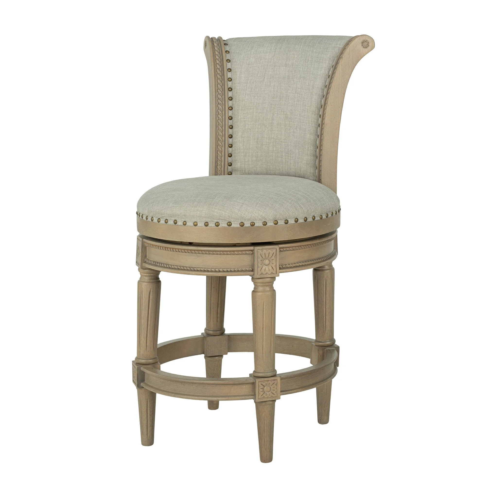 ROME + OAK Runyan 26" Swivel Counter Stool, Reclaimed Oak, Ash Grey Fabric
