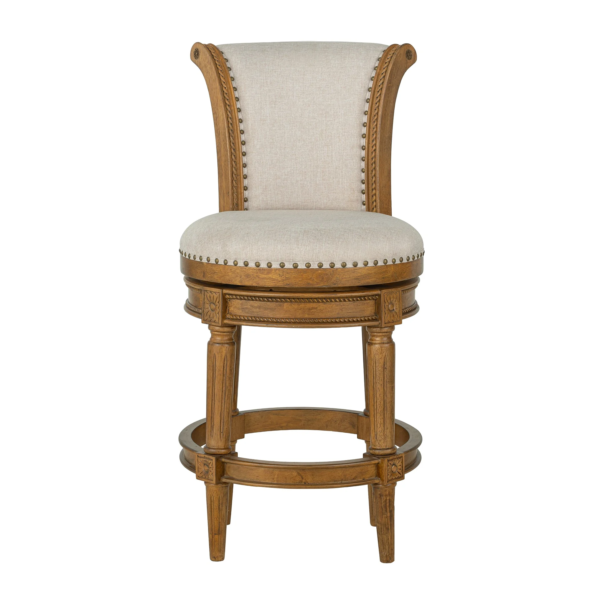 ROME + OAK Runyan 26" Swivel Counter Stool in Weathered Oak with Sand Fabric