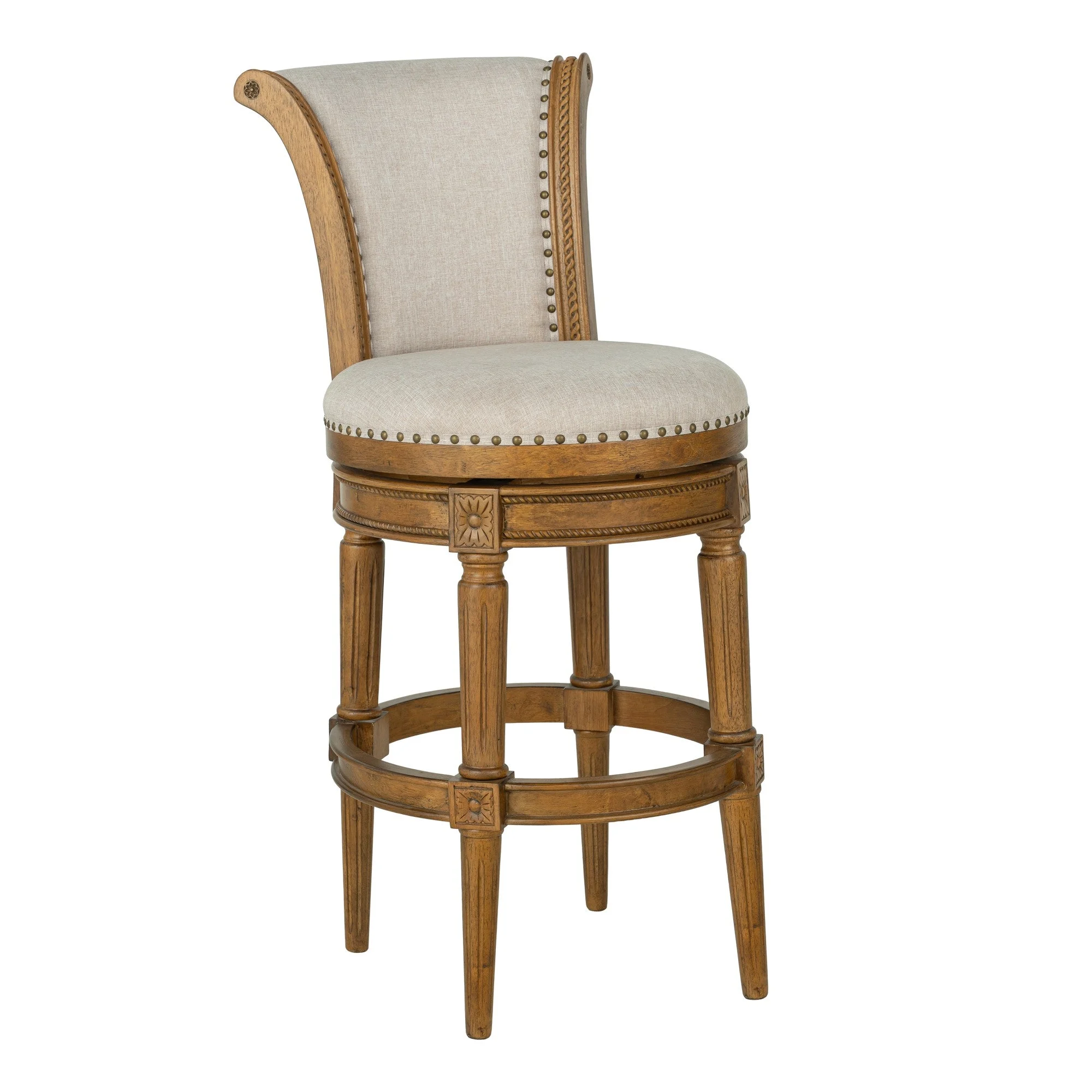 ROME + OAK Runyan 31" Swivel Bar Stool in Weathered Oak with Sand Fabric Seat