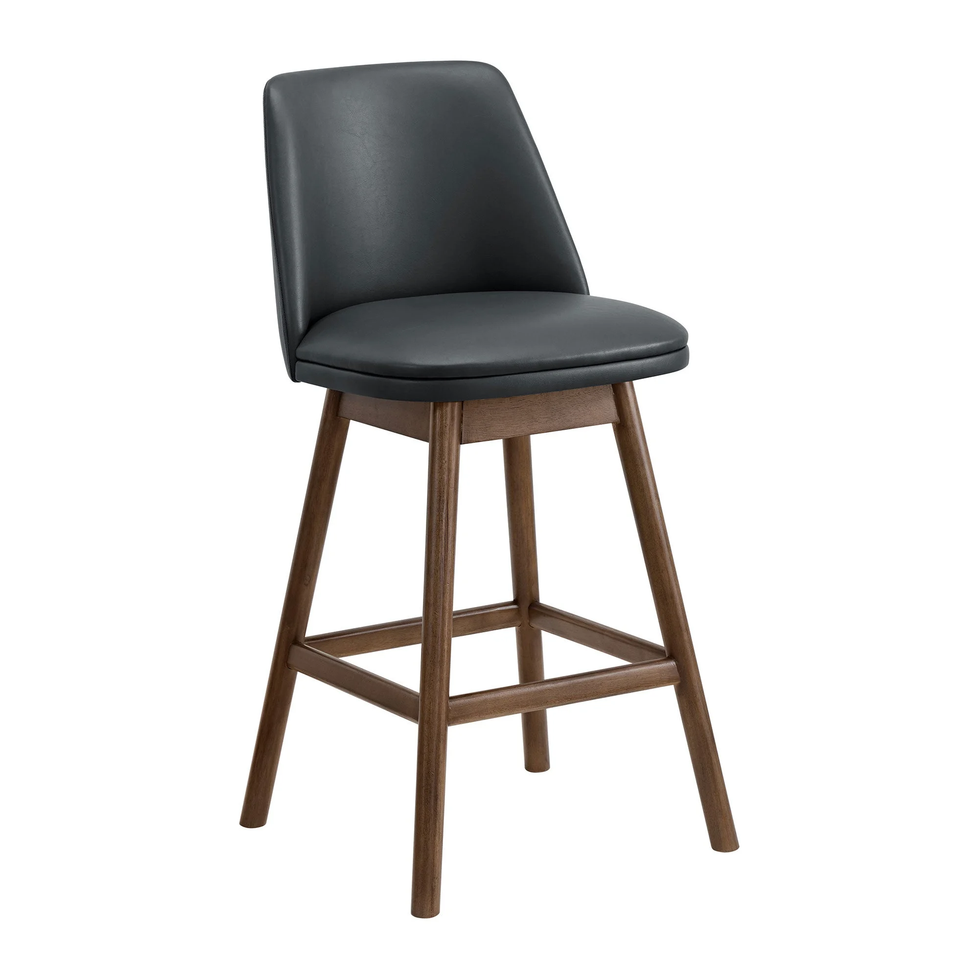 ROME + OAK Rowan 26" Swivel Counter Stool, Walnut Finish, Black Vegan Leather