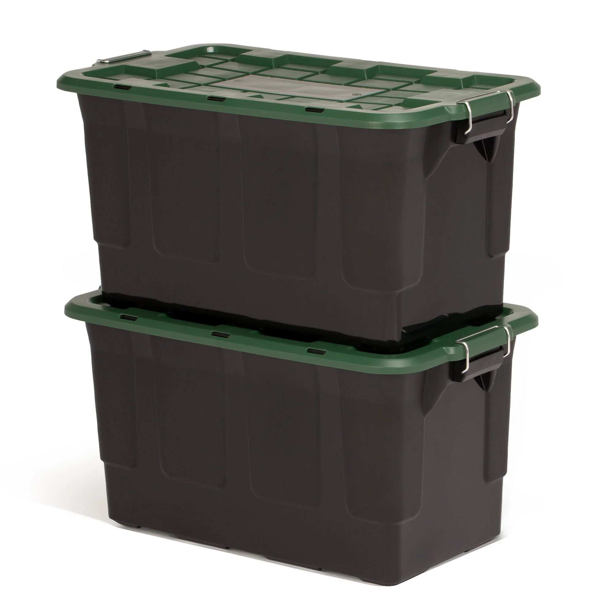 Homz 2 Pack 30-Gallon Plastic Stackable Home Storage Bins with Lids, Black/Green