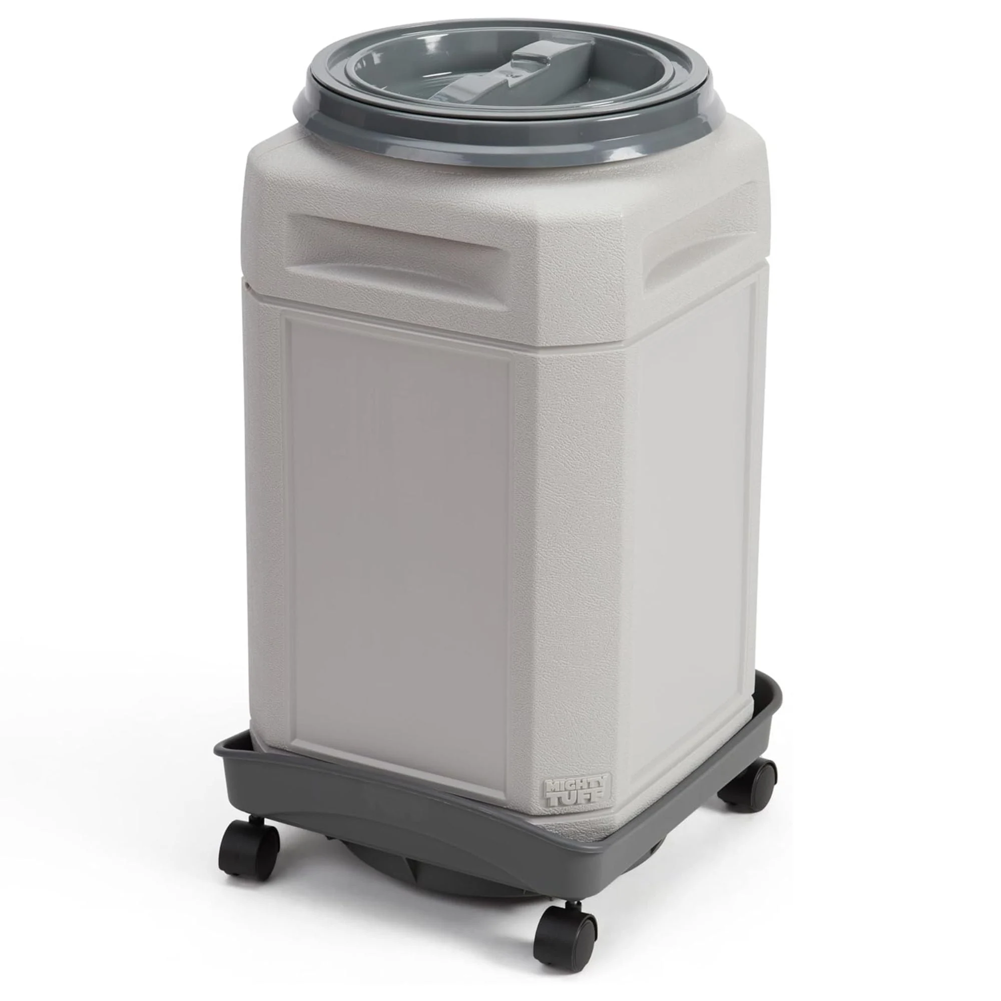 Mighty Tuff Pet Food Storage Container with Rolling Dolly and Scoop, 13 Gal