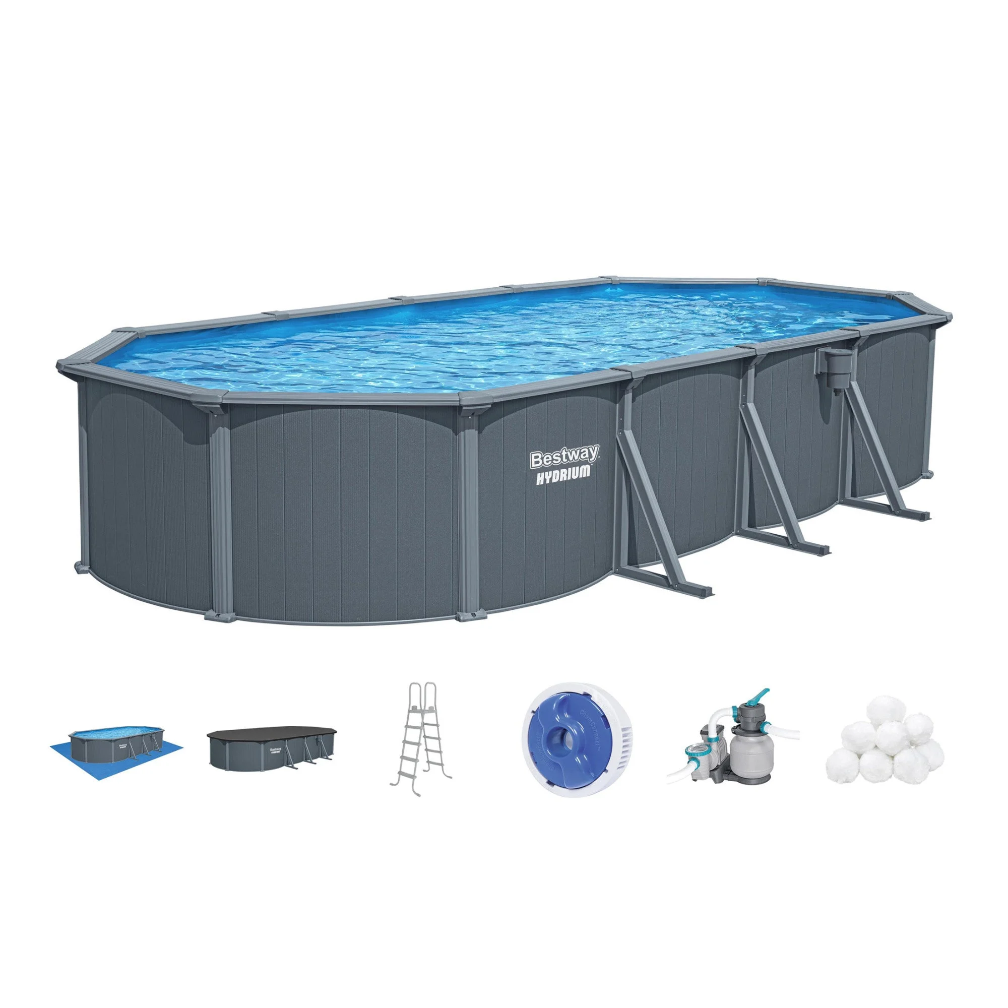Bestway Hydrium 24' x 12' x 52" Oval Steel Wall Above Ground Pool Set