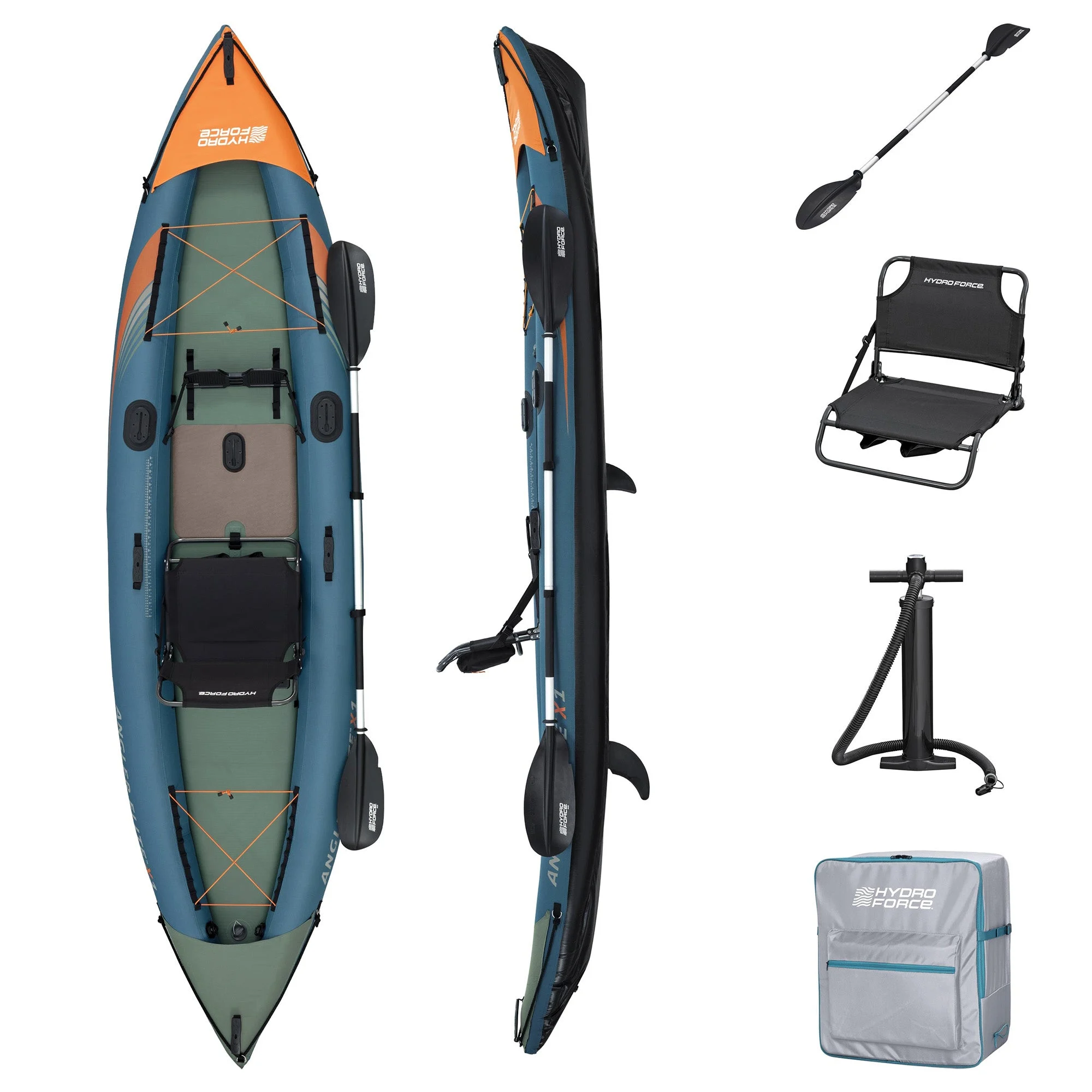 Hydro Force 12' 6" Inflatable Fishing Kayak Set for 1 Person, Angler Elite X1