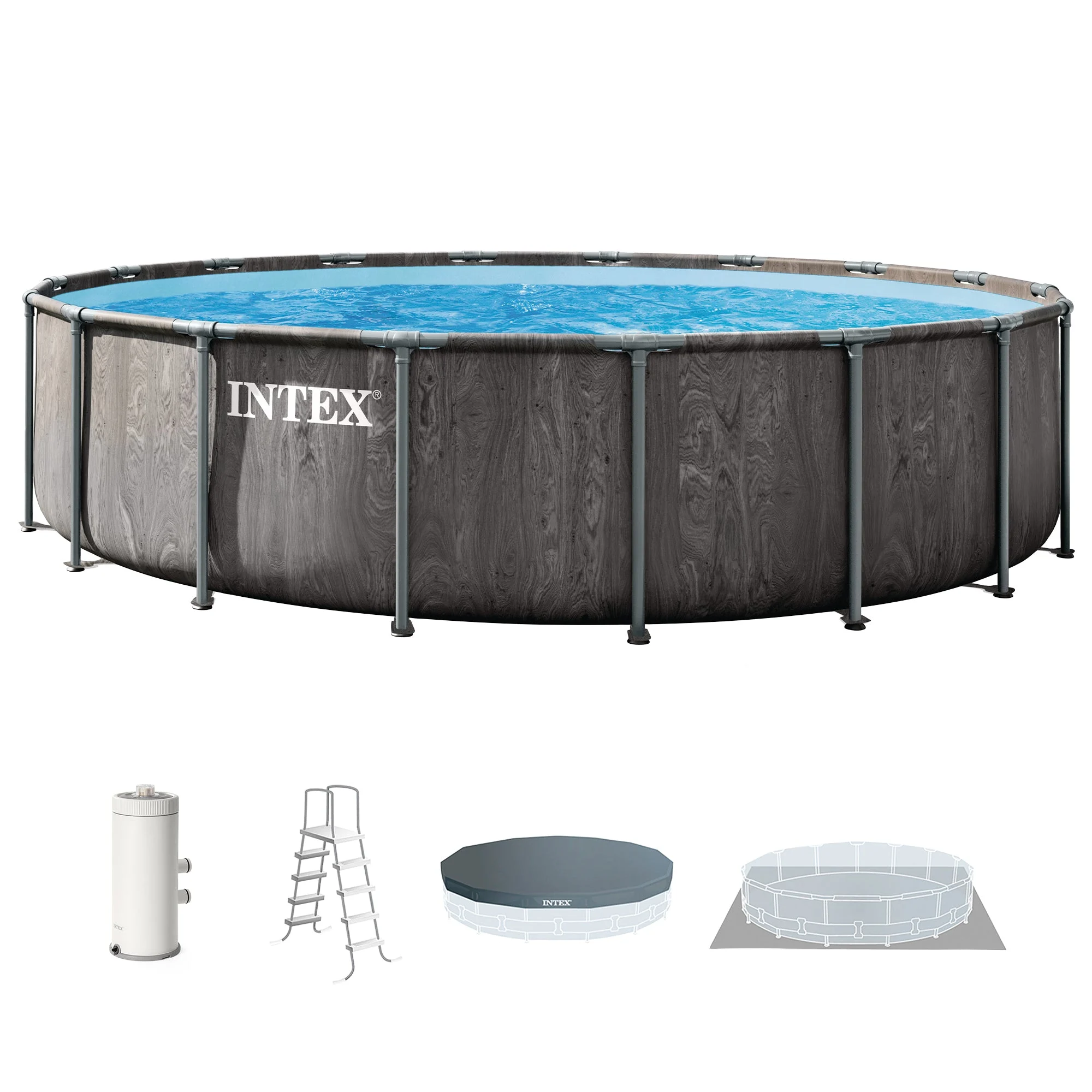 INTEX Greywood Prism Frame 15ft x 48in Premium Above Ground Pool Set with Pump