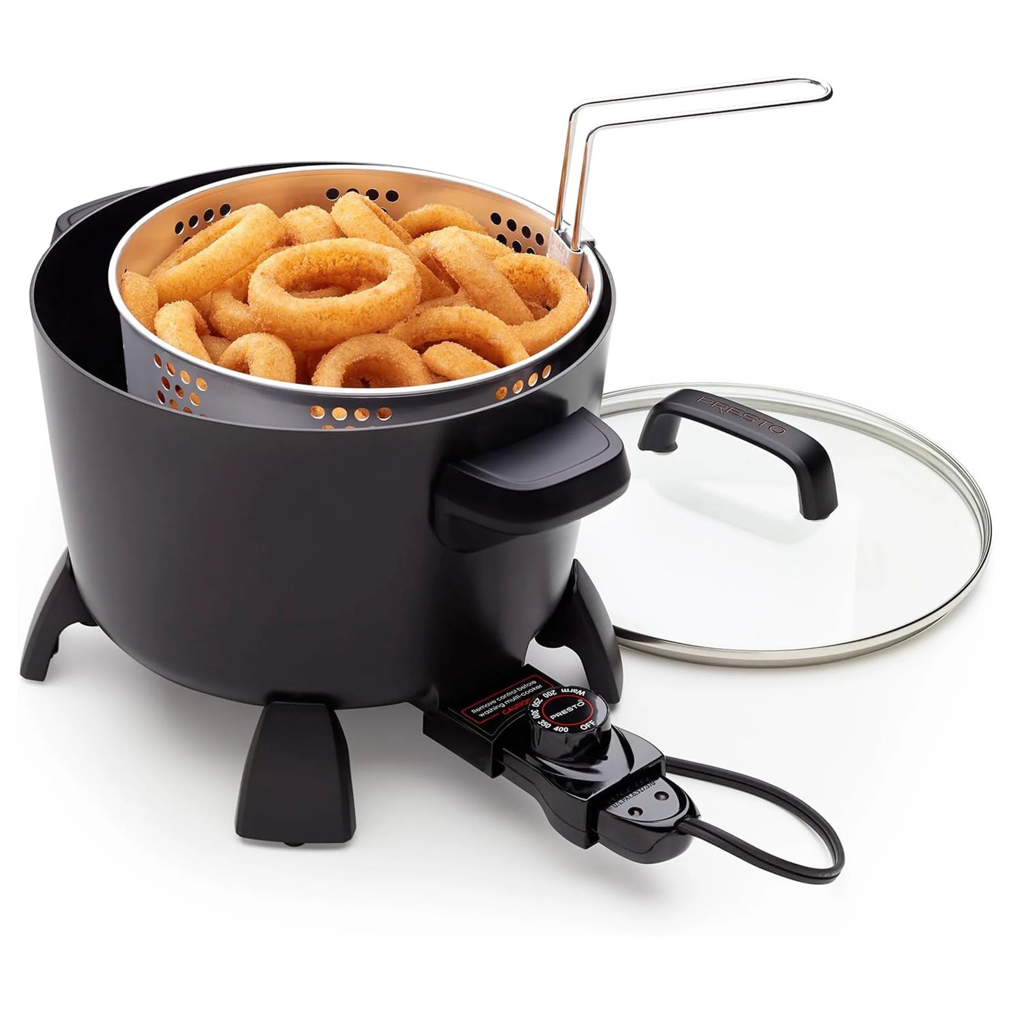 Presto 6008 Big Kettle Multi Cooker Steamer and Deep Fryer with Glass Lid, Black