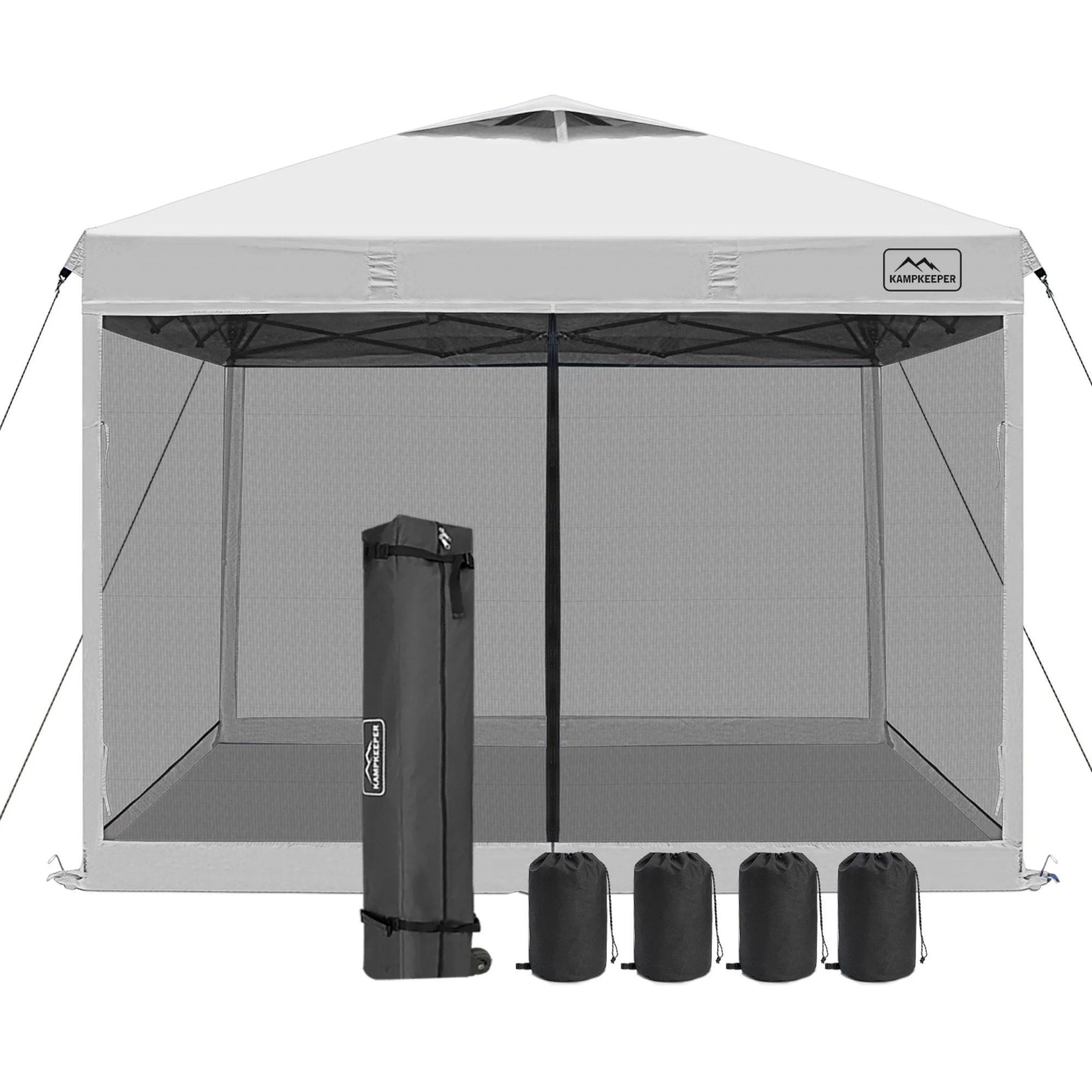 KAMPKEEPER 10x10 Pop Up Canopy Tent with Netting, Outdoor Sun Shade, White