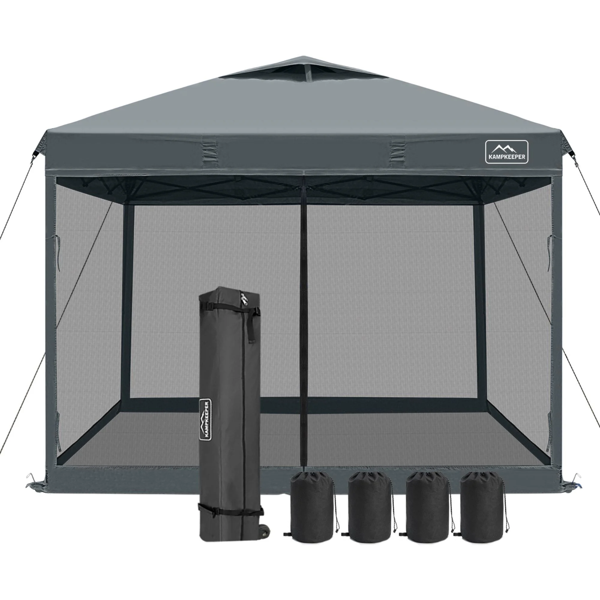 KAMPKEEPER 10x10 Pop Up Canopy Tent with Netting, Outdoor Sun Shade, Dark Grey