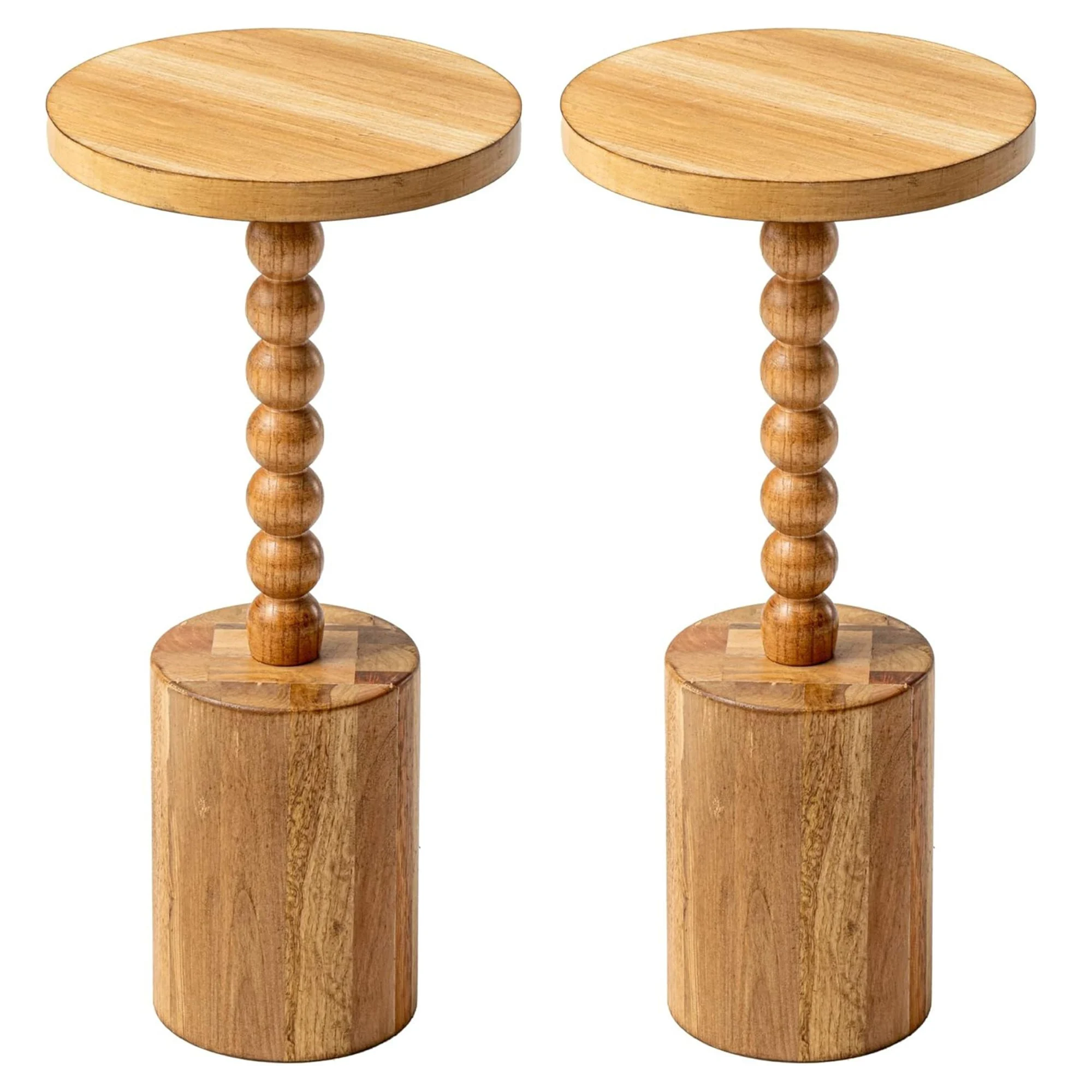 COZAYH Farmhouse Pedestal Side Table for Living Room & Bedrooms, Brown, Set of 2