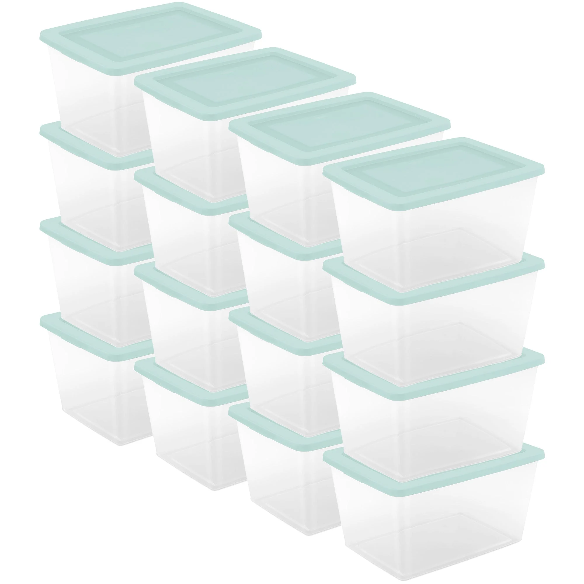 Sterilite 58Qt Storage Boxes, Clear Plastic Containers with Lid, Set of 16, Mint