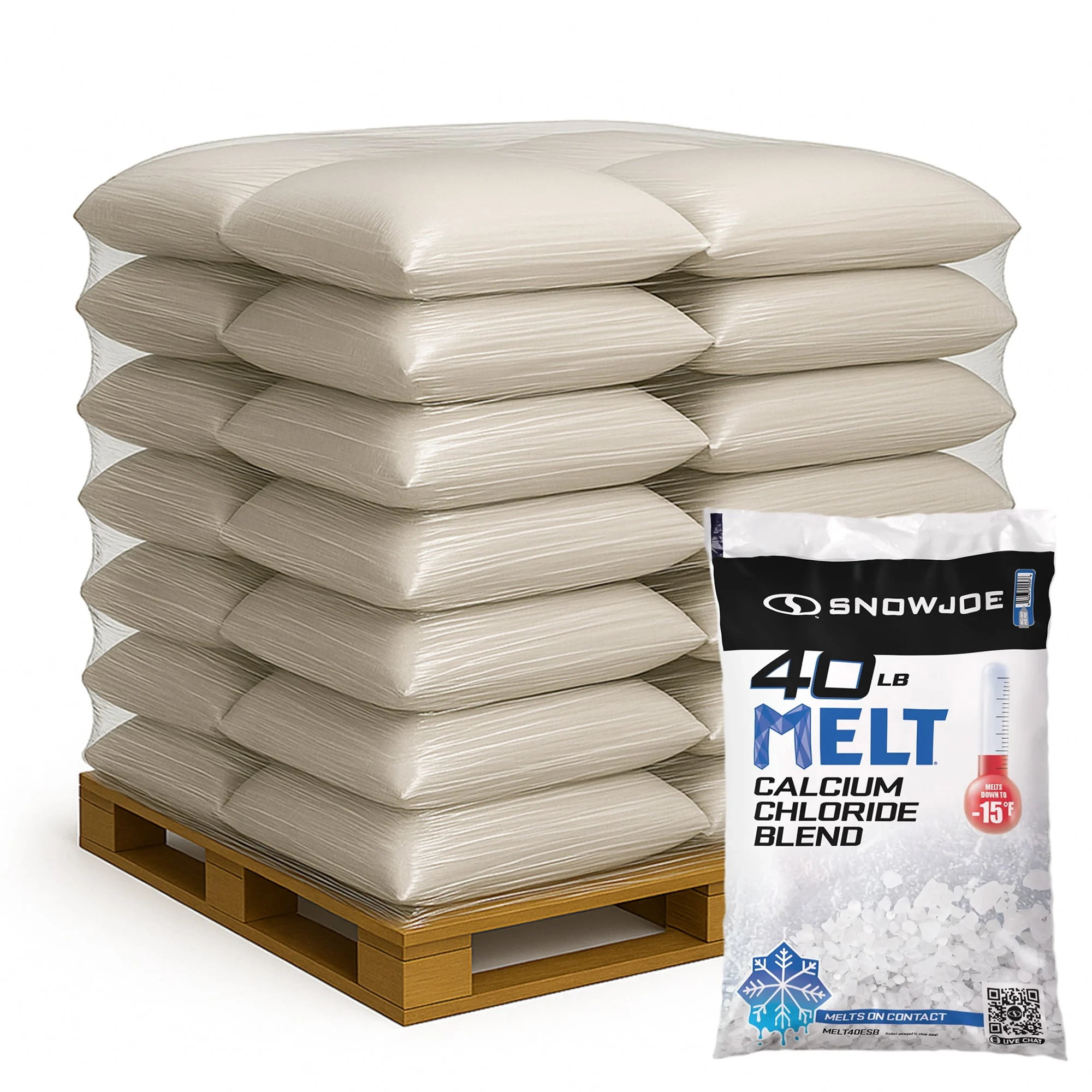 Snow Joe Calcium Chloride Blend Deicer & Snow Removal, 40 Pound Bag, 56 Pack