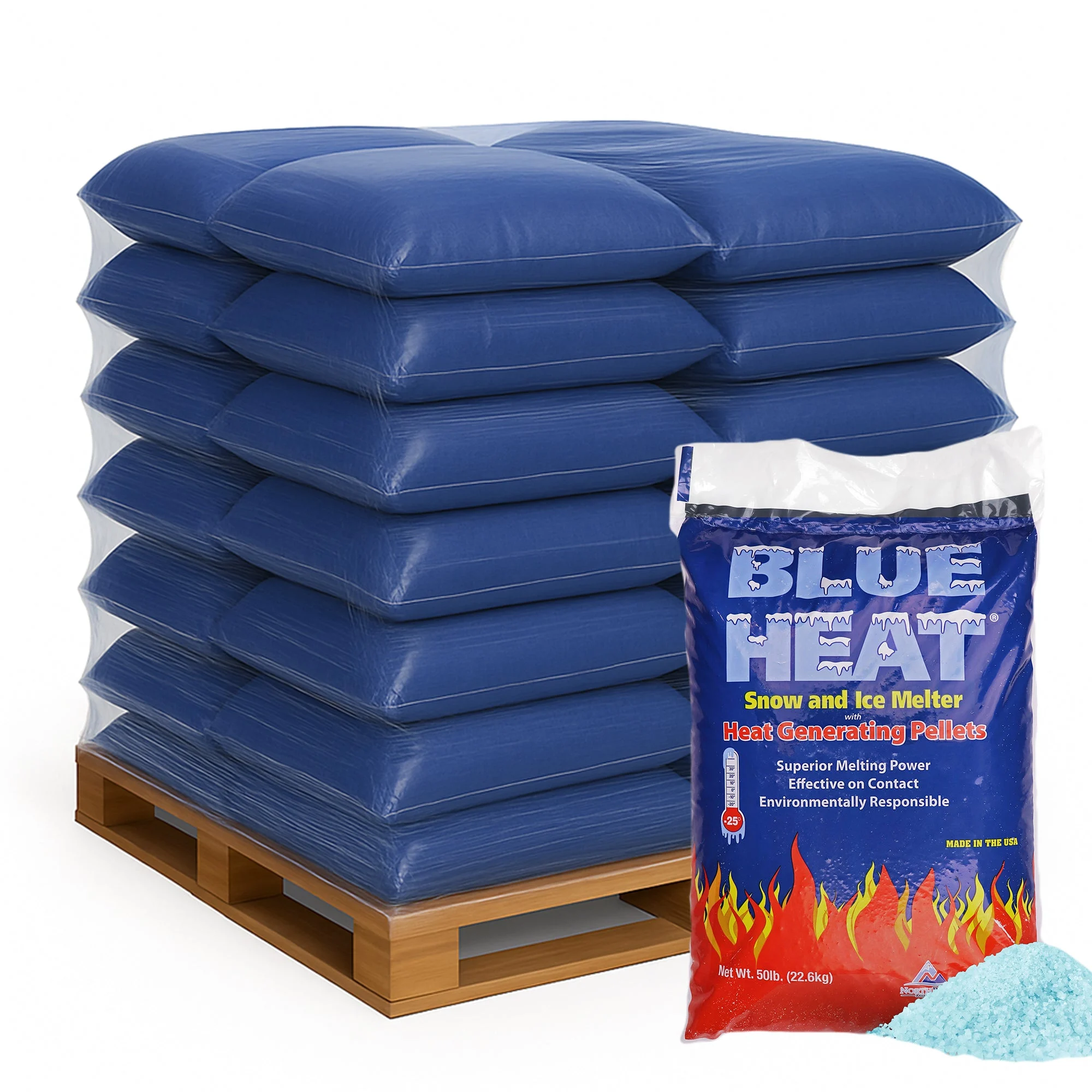 Blue Heat Ice Melt Pellets Deicer and Snow Removal for Driveway, 50 lb, 56 Pack