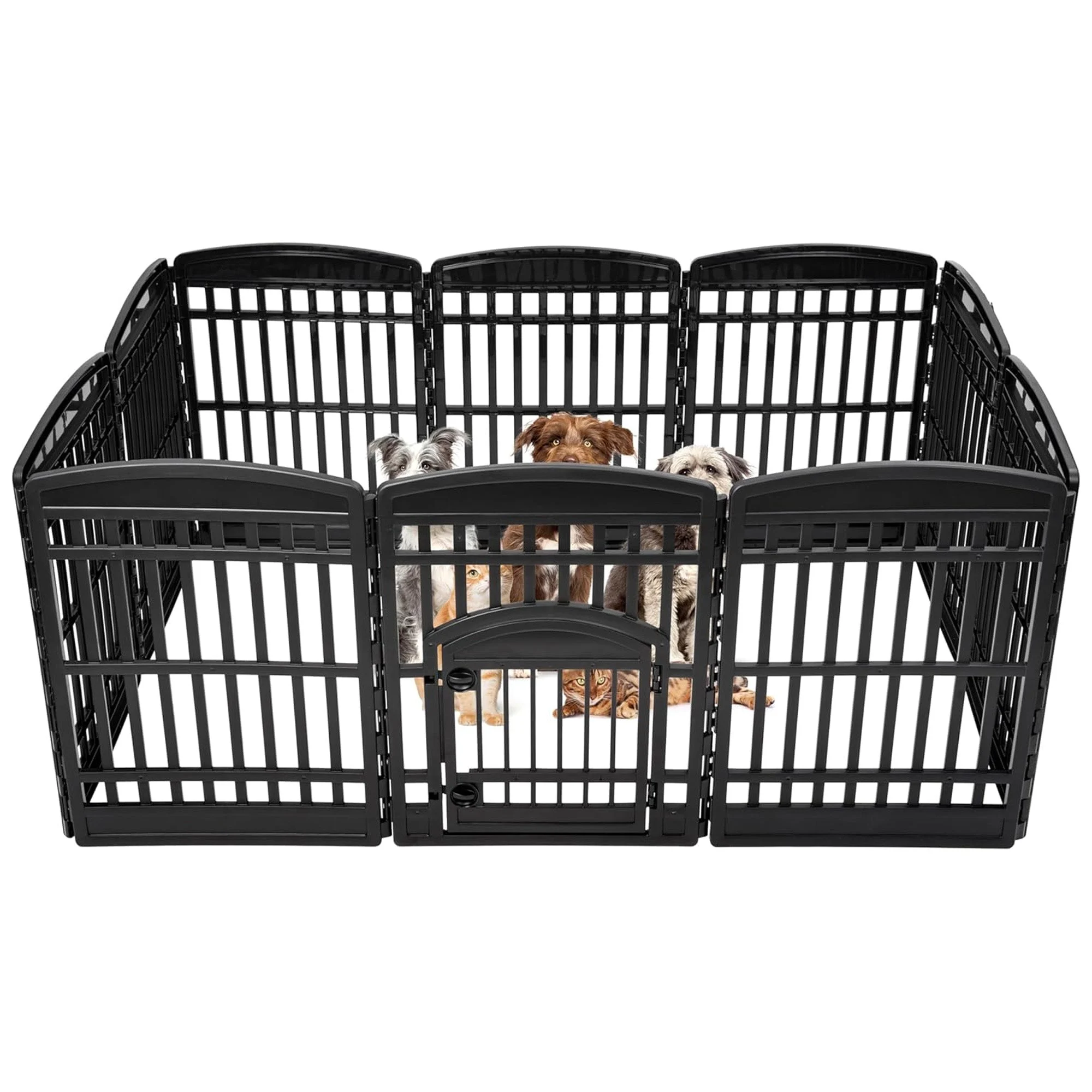 IRIS Pet Playpen, 34.5" Plastic Medium or Large Dog Animal Cage with Door, Black