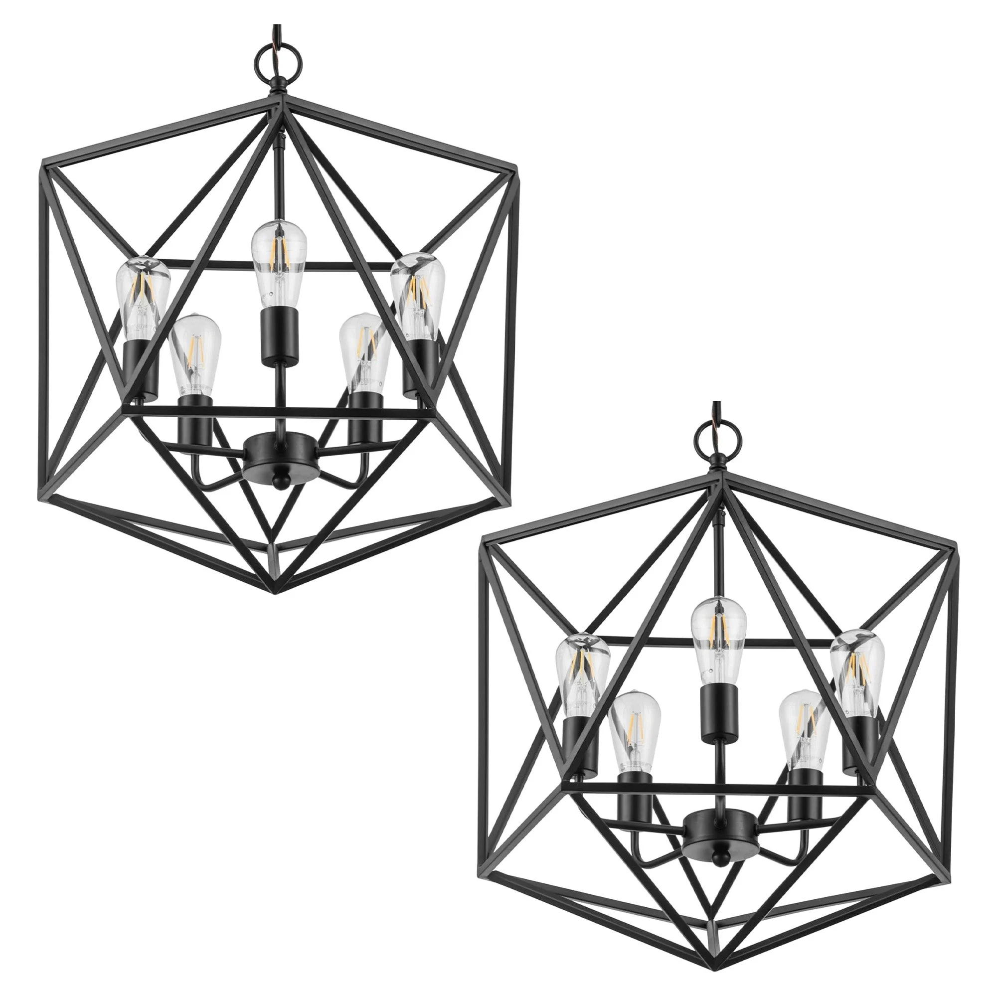 Prominence Home 2 Pack 5 Light Chandelier Pendant Lighting Fixture, Heleo, Black