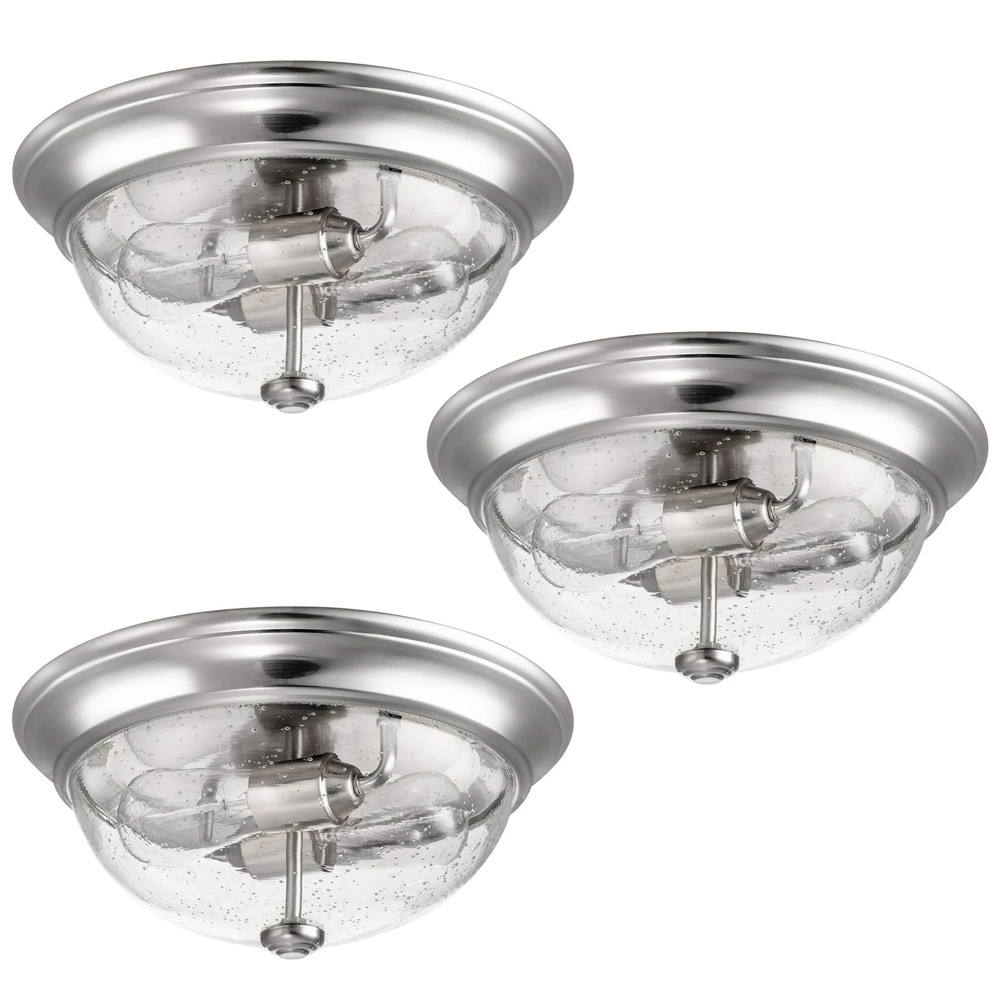 Prominence Home 3 Pack 13” Flush Mount Indoor Ceiling Light, Madalyn, Nickel