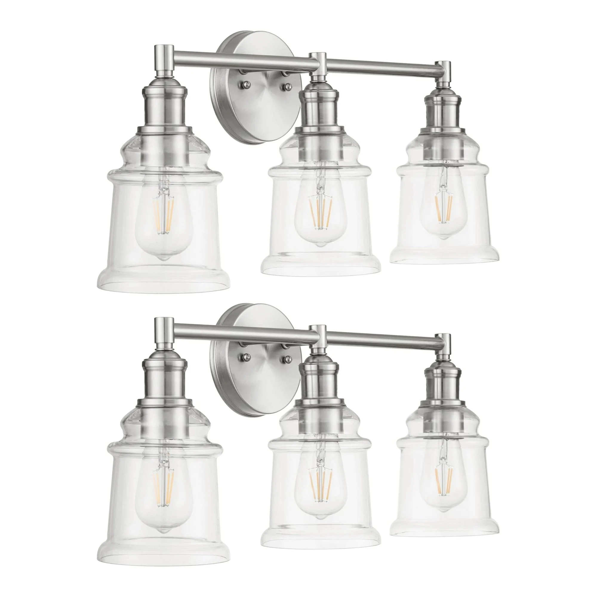 Prominence Home 2 Pack Eaton Ridge 3 Light Industrial Bathroom Vanity, Nickel