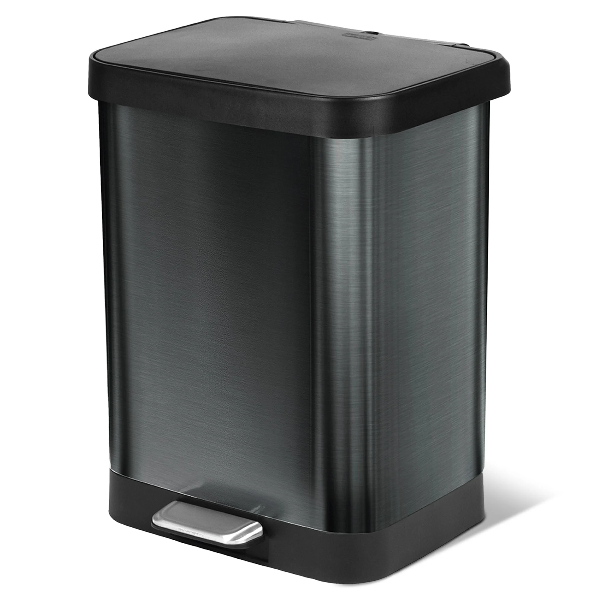 Glad Step Trash Can, Soft Close Lid Bin with Odor Protection, 13 Gallon, Pewter