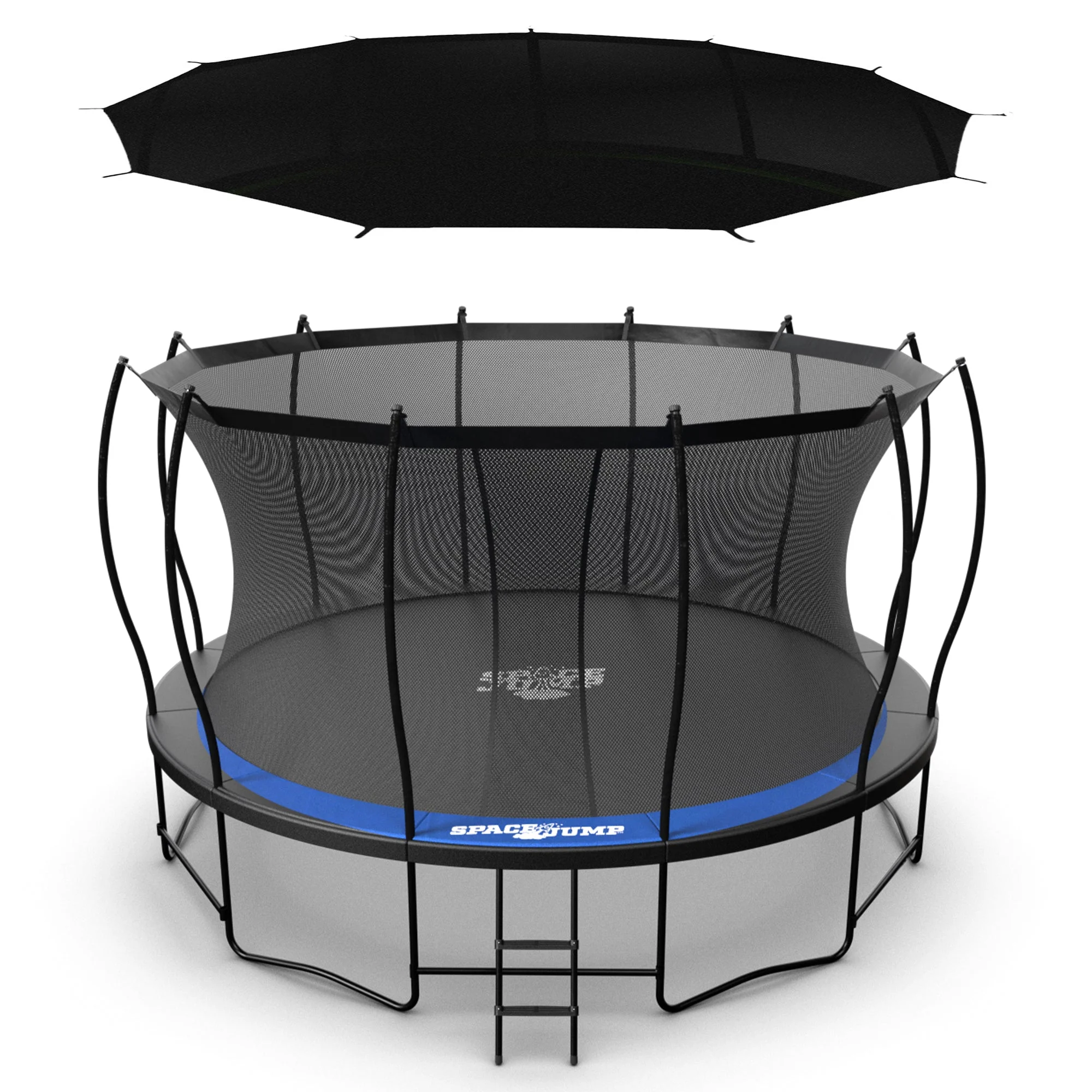 SpaceJump Lunar 14' Trampoline, Outdoor Bouncer with Net and Eclipse Sun Shade
