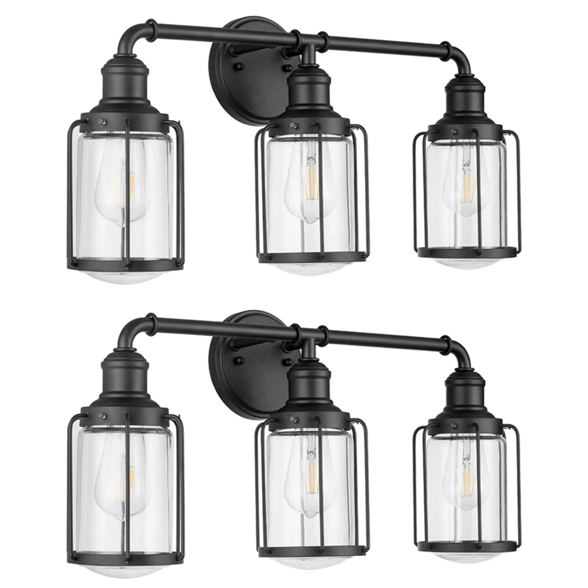 Prominence Home 2 Pack Lincoln Woods 3 Light Industrial Bath Vanity Light, Black
