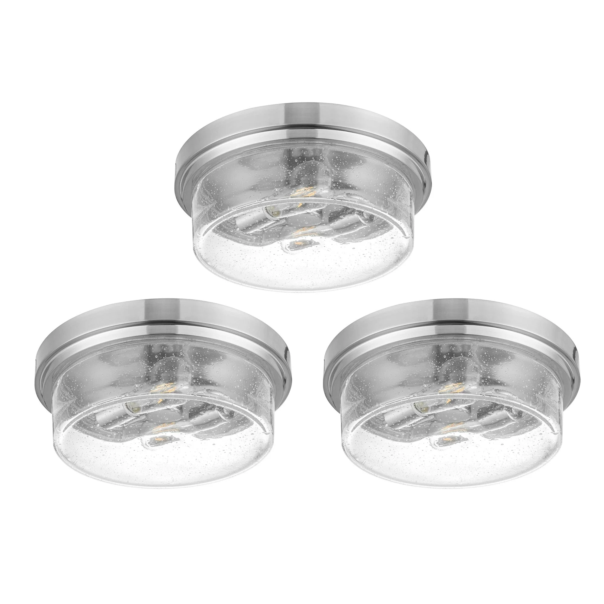 Prominence Home 3 Pack Madalyn 13" Ceiling Light, Seeded Drum Glass, Bronze