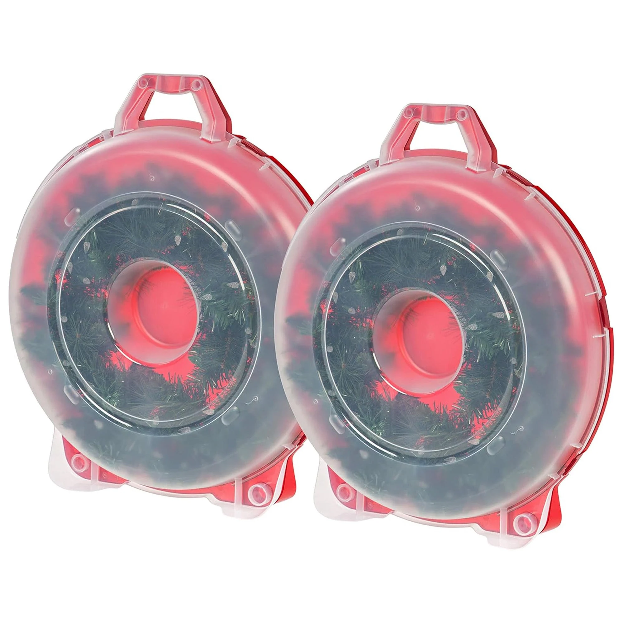 IRIS USA 24" Wreath Storage Container With Latches and Handle, Clear/Red, 2 Pack