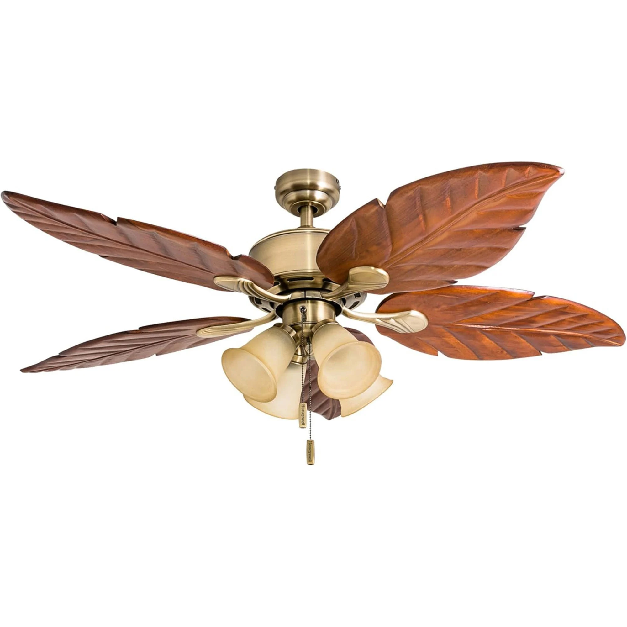Honeywell Royal Palm 52" Tropical LED Ceiling Fan with Pull Chain, Aged Brass
