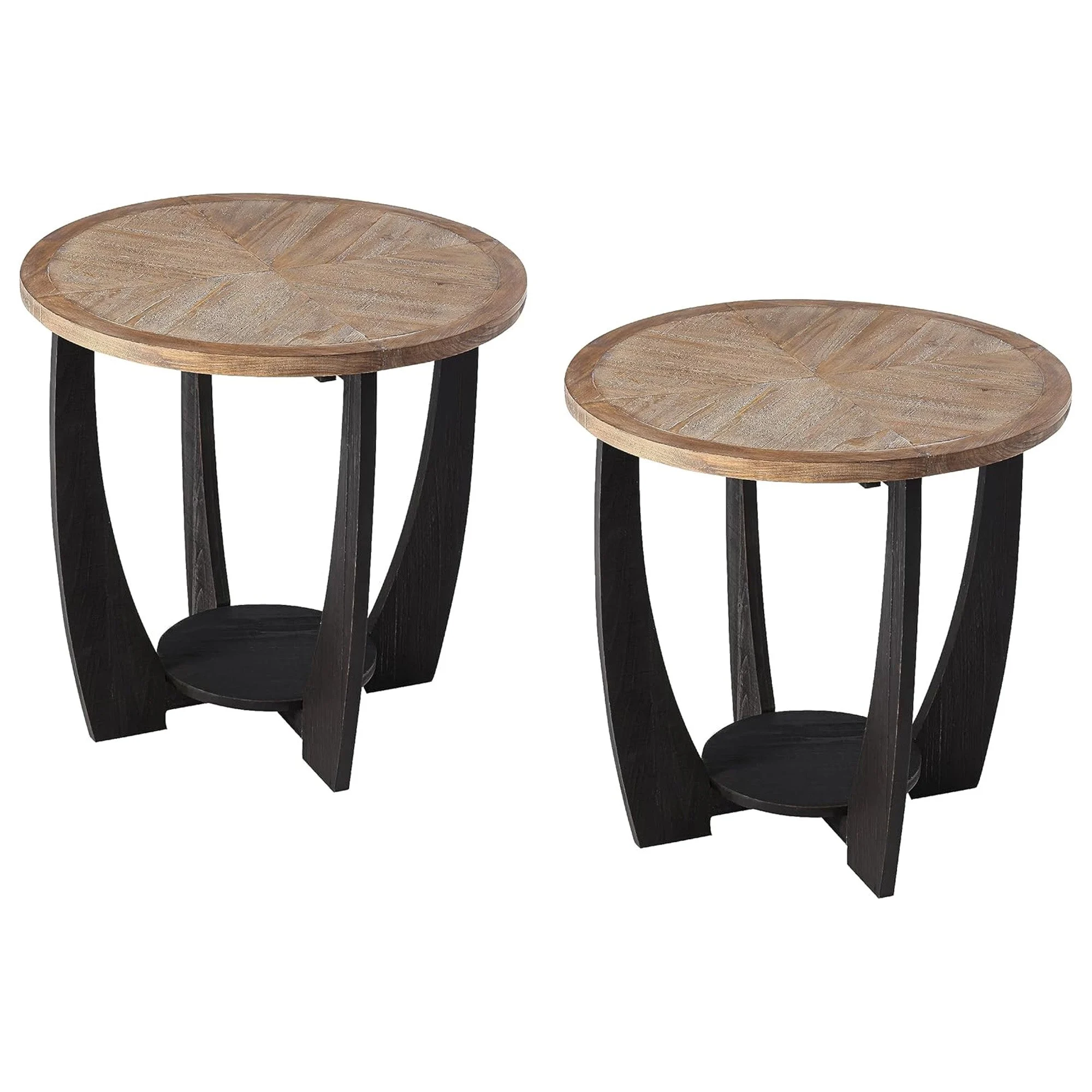 COZAYH Rustic Farmhouse Round End Table, Storage Shelf for Living Room, Set of 2