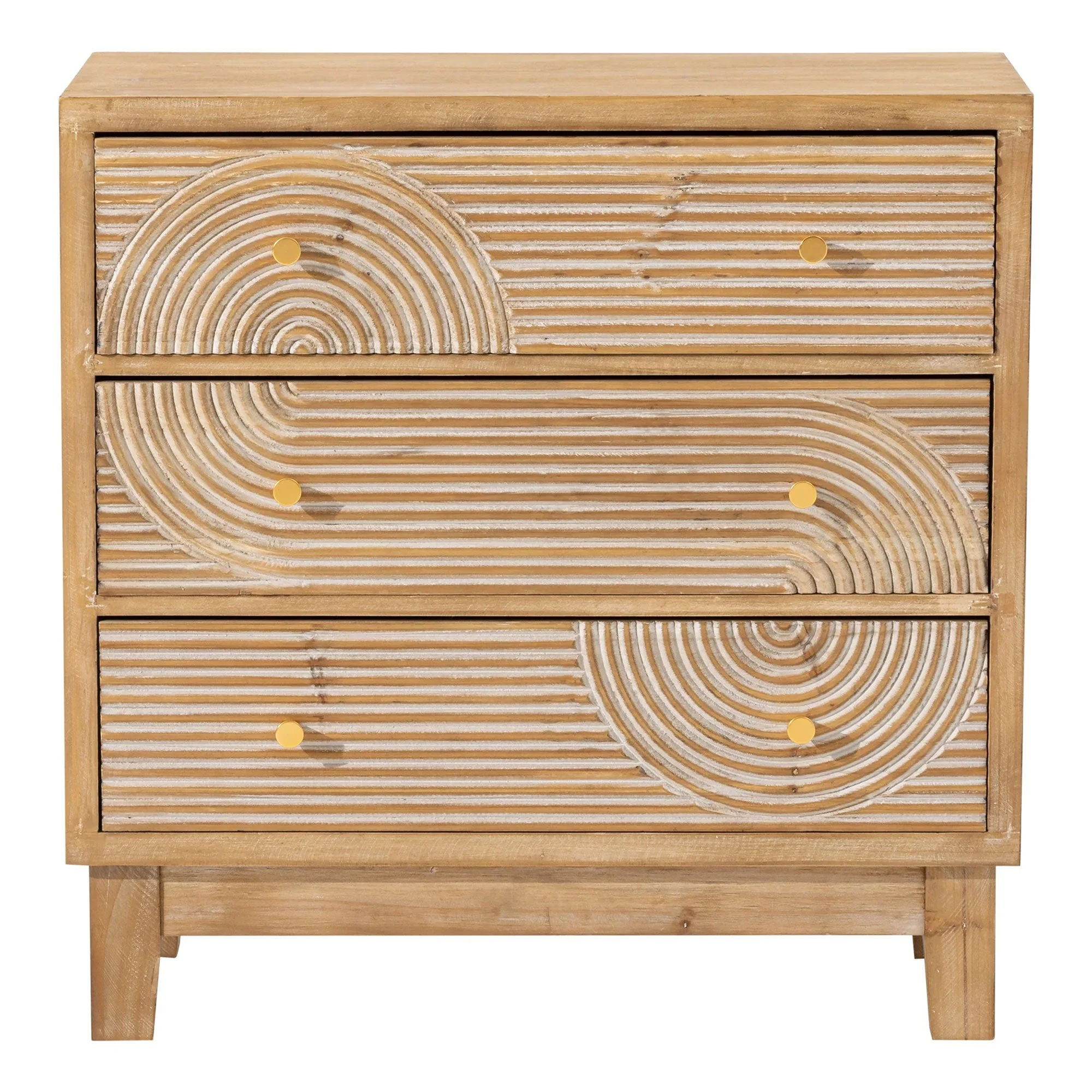COZAYH 3-Drawer Farmhouse Dresser, Rustic Ring Motif Nightstand, Natural Wood