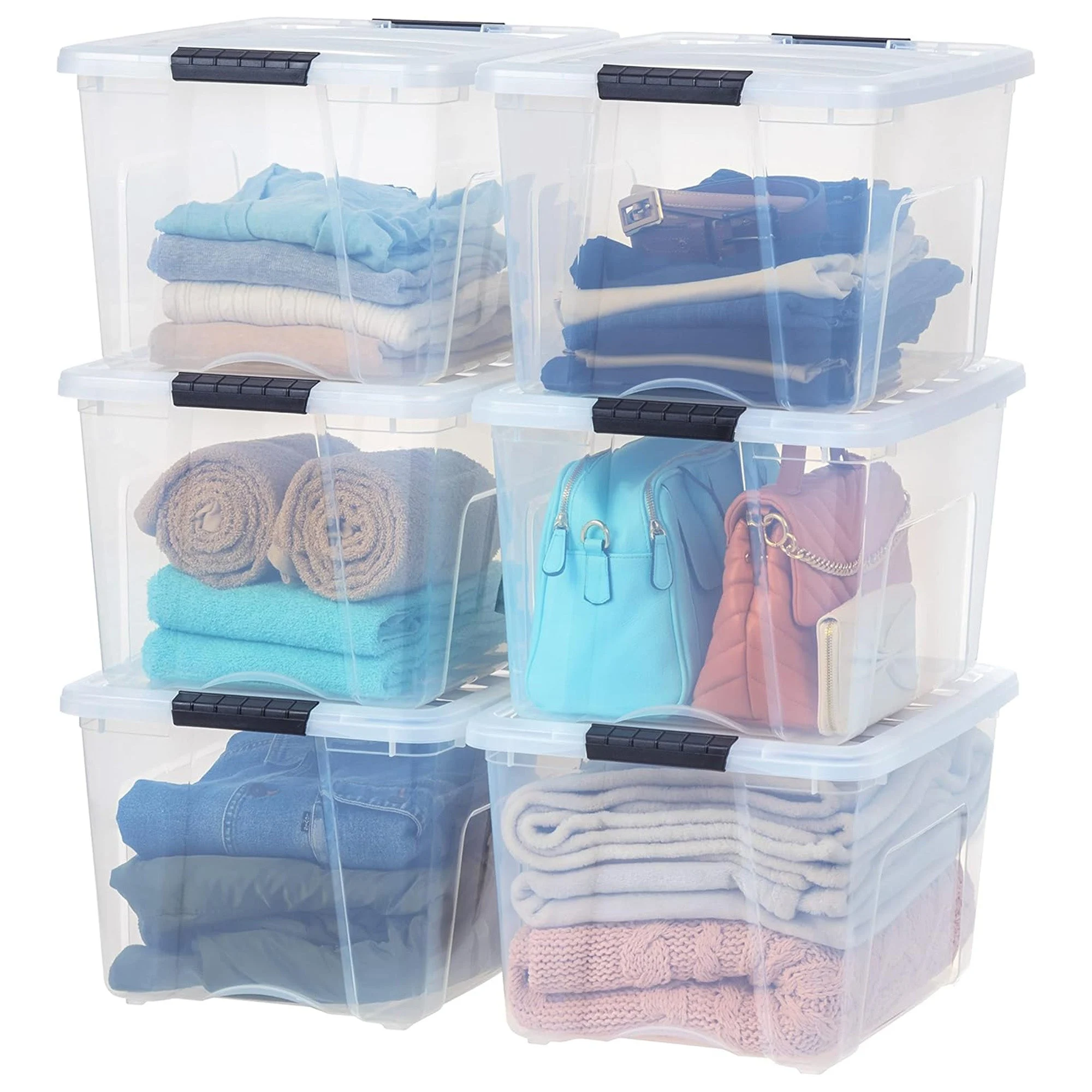 IRIS USA 40 Qt Plastic Storage Box with Lid, Stackable Design, Clear, 6 Pack