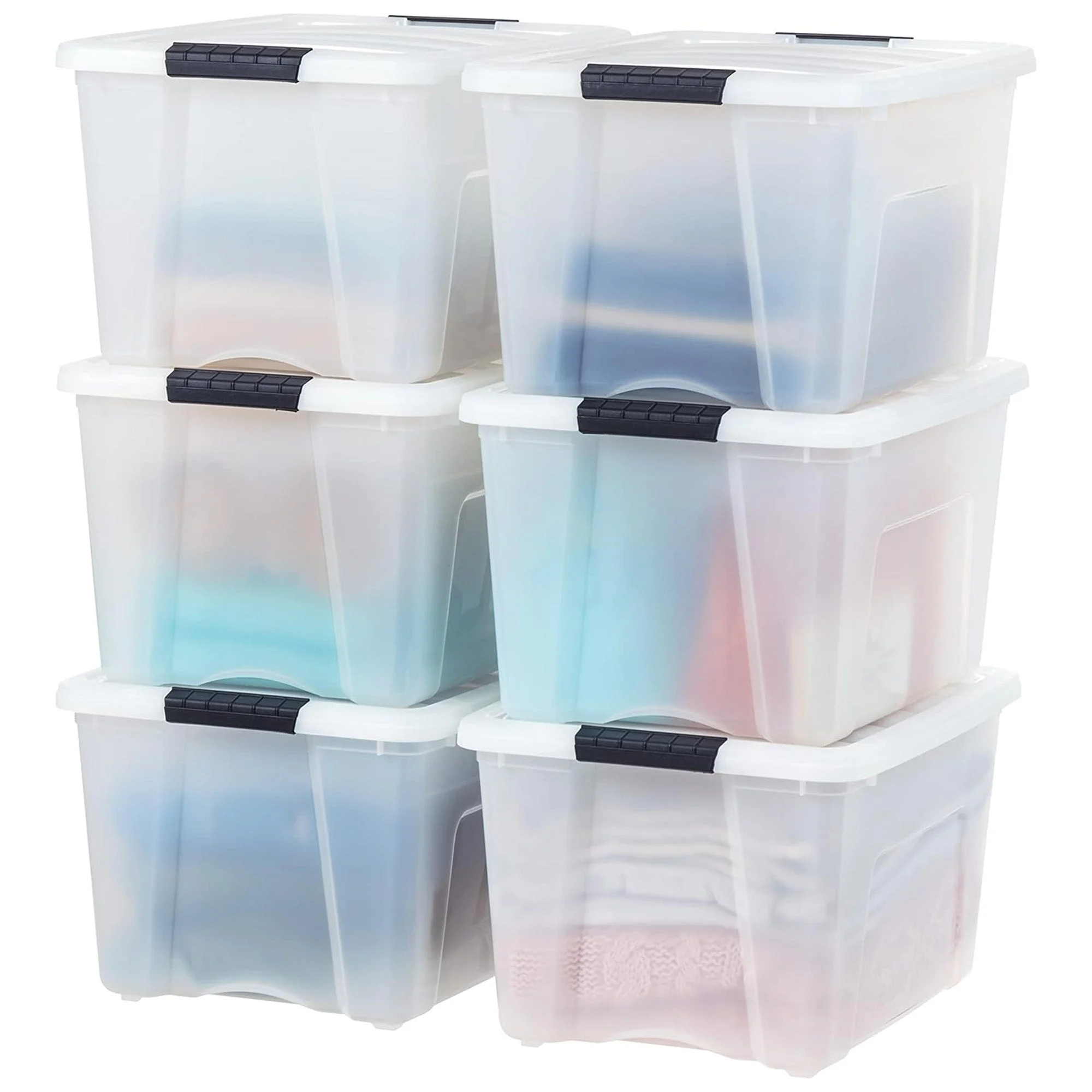 IRIS USA 40 Qt Plastic Storage Box with Lid, Stackable Design, Pearl, 6 Pack