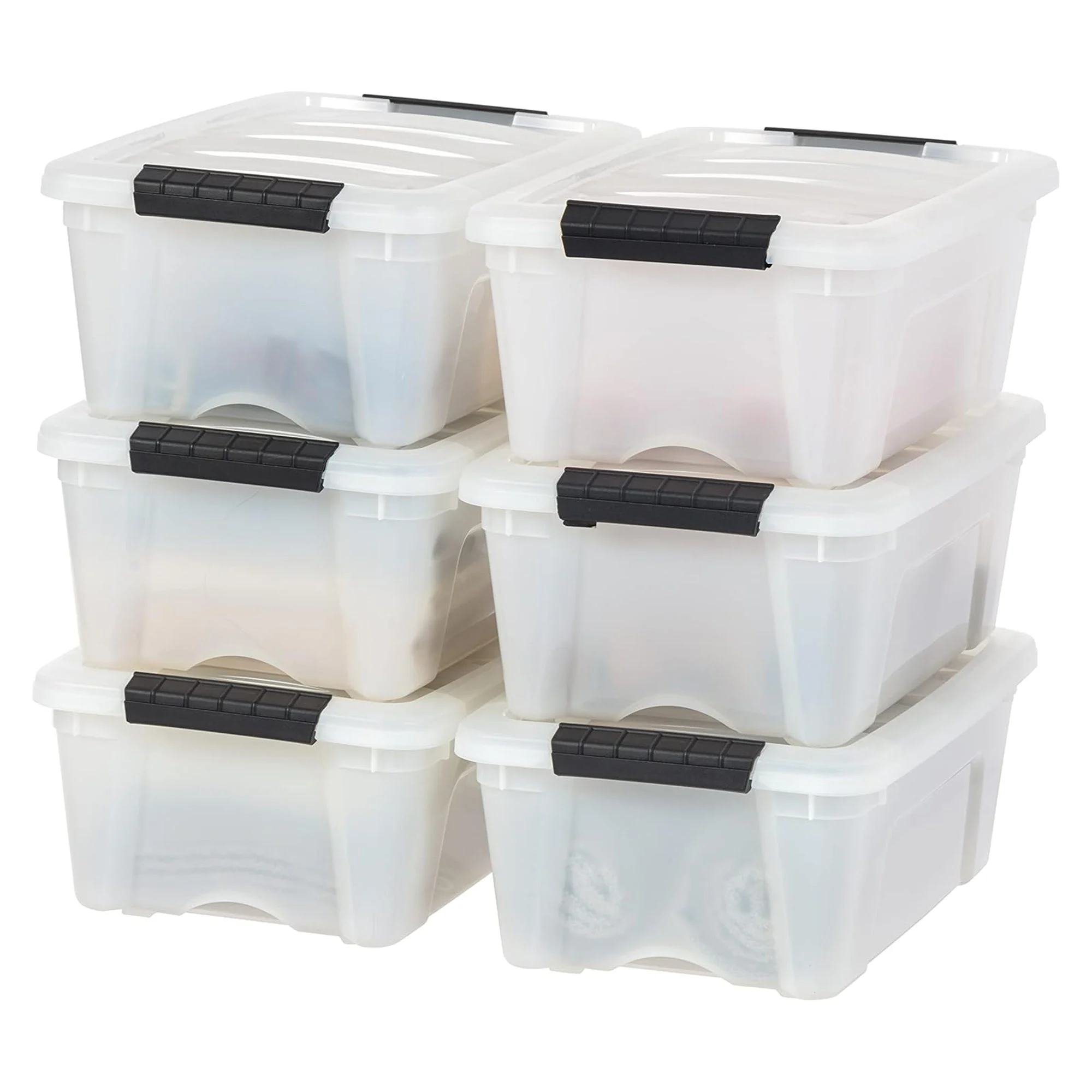 IRIS USA 13 Qt Storage Bin, Stackable Plastic Containers with Lid, Pearl, 6 Pack