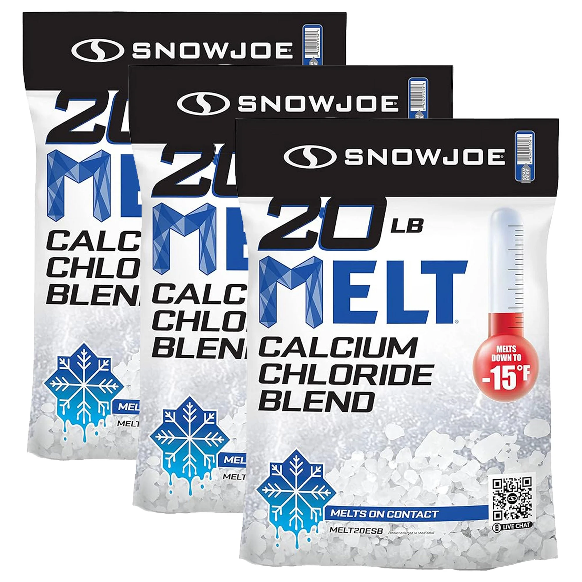 Snow Joe 3 Pack Calcium Chloride Ice Melt Snow Removal, 20 Lbs, Blue, MELT20ESB