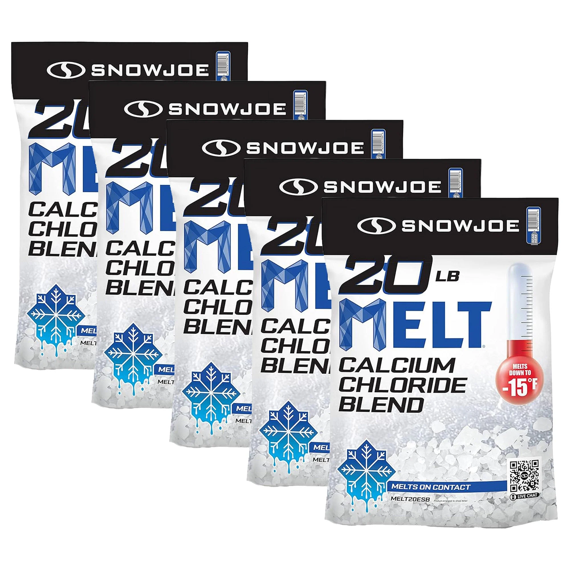 Snow Joe 5 Pack Calcium Chloride Ice Melt Snow Removal, 20 Lbs, Blue, MELT20ESB