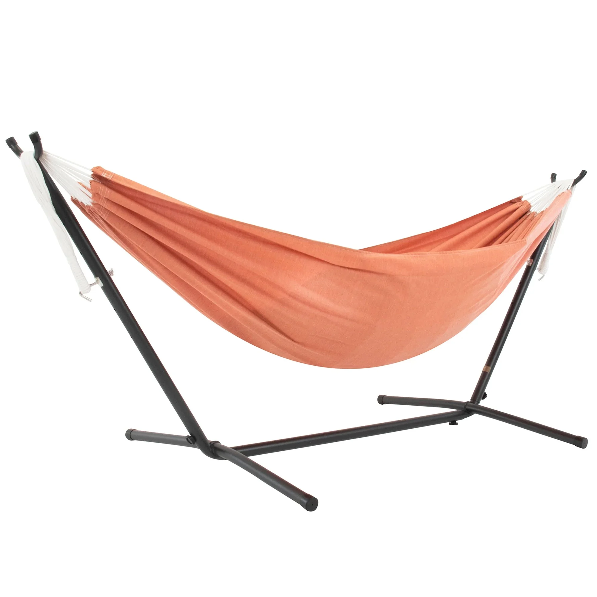 Vivere Double Sunbrella Hammock with Steel Stand, Portable Outdoor Lounge, Coral
