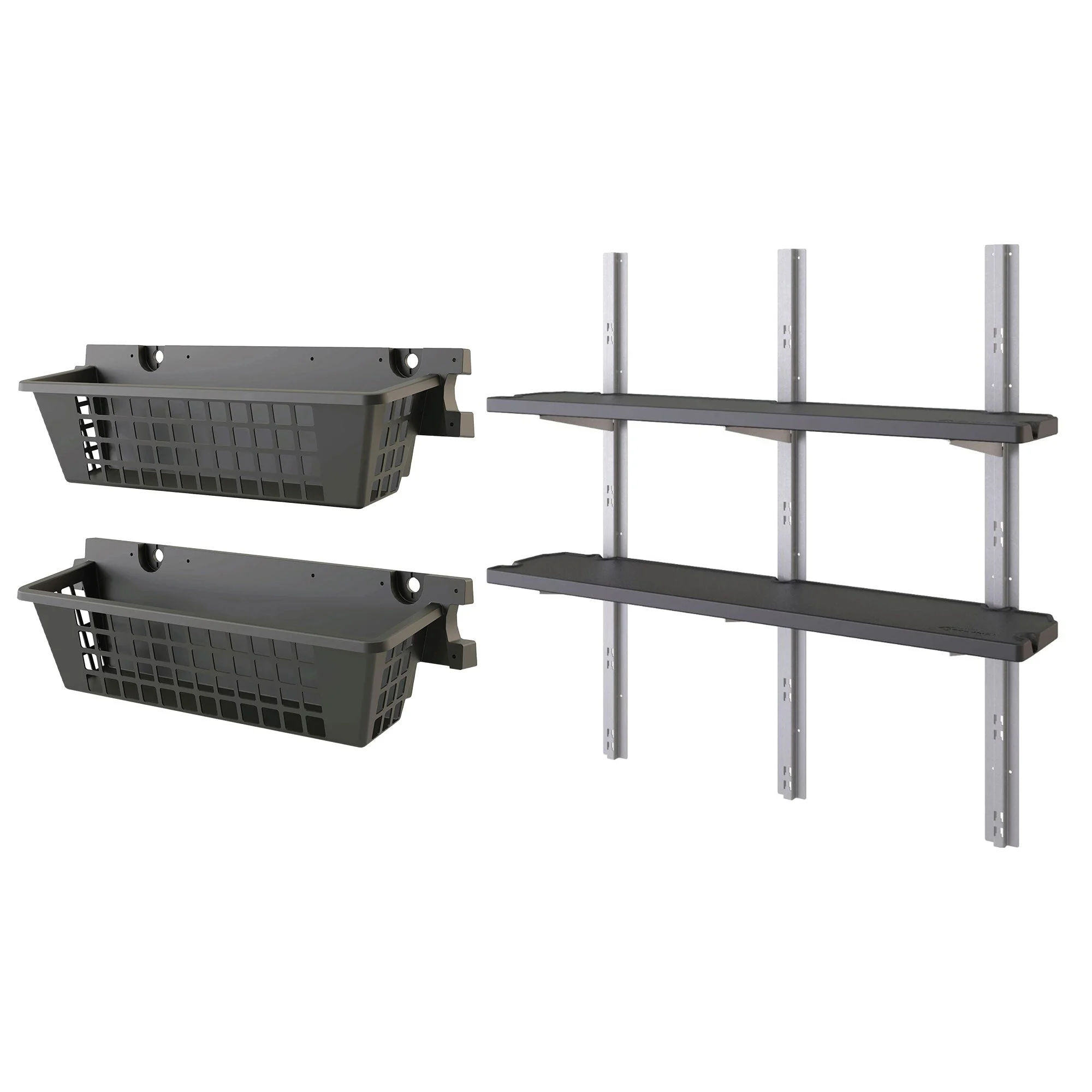 Suncast 2 Pack 25” x 7.25” Basket Accessory & Vertical Shed 2 Shelf Kit, Black
