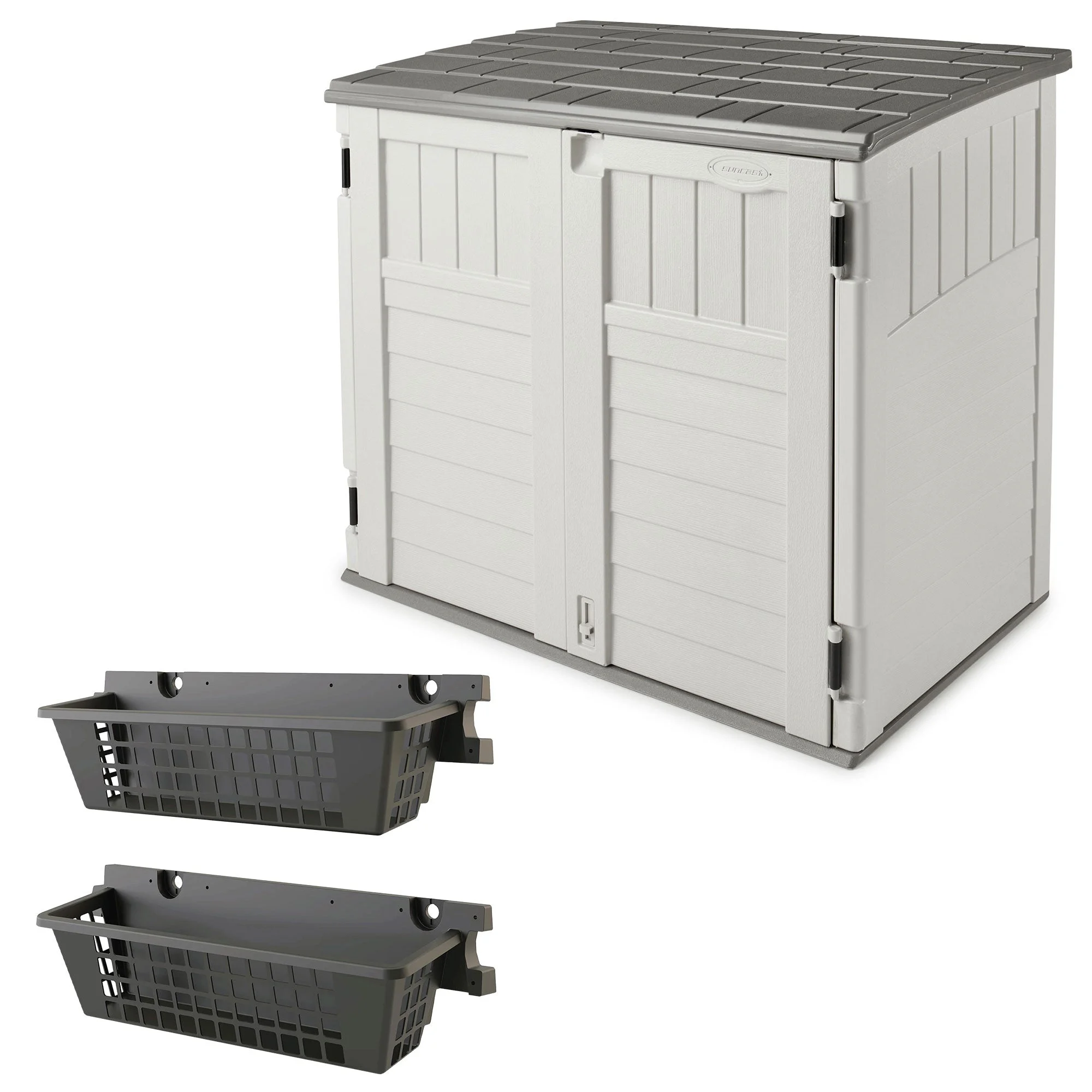 Suncast BMS2500 Horizontal Outdoor Storage Shed, 2 Pack BMSBSKT2PK Basket, Black