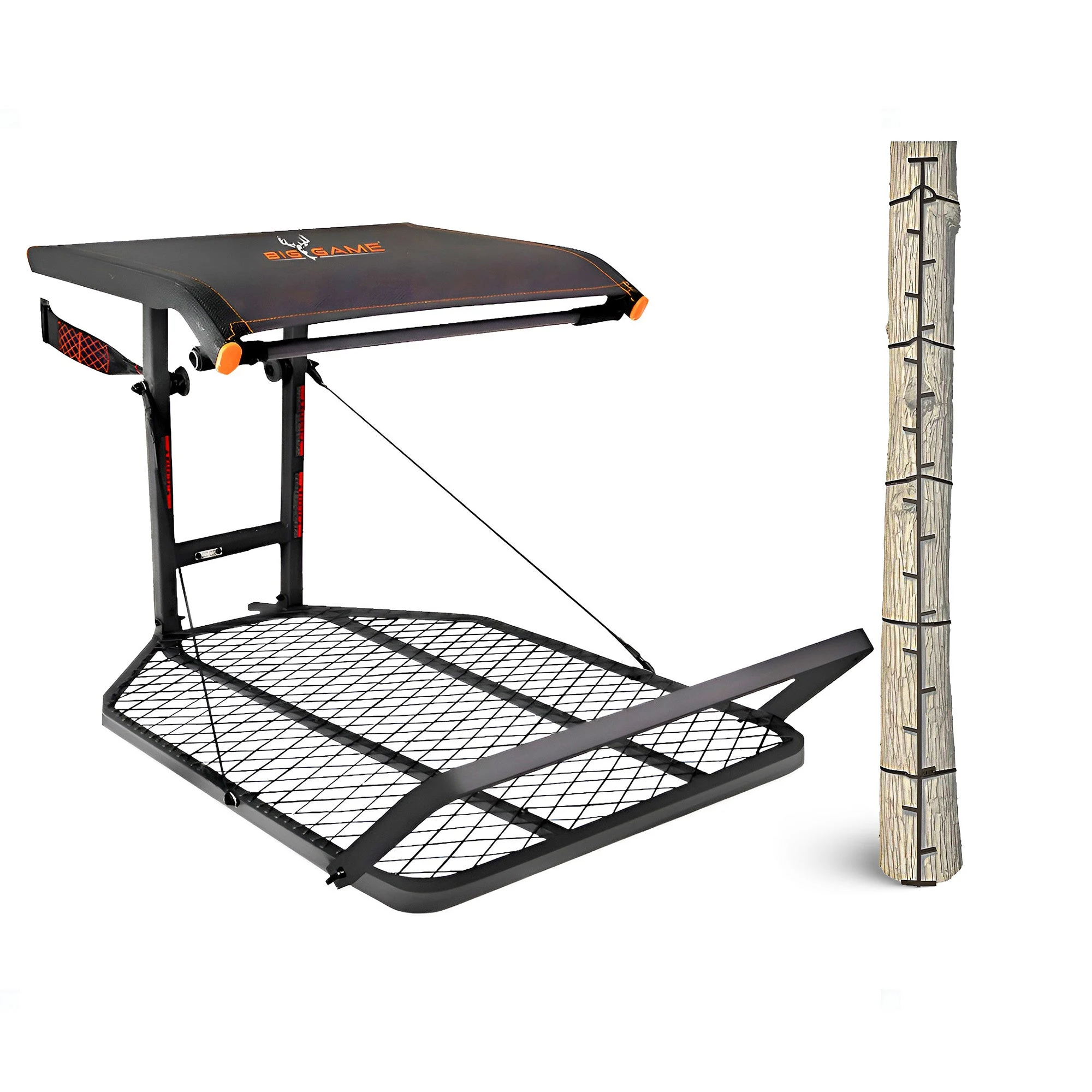 Big Game Captain XC Steel Hang-On Treestand & Quick Stick Climbing Sticks, Black