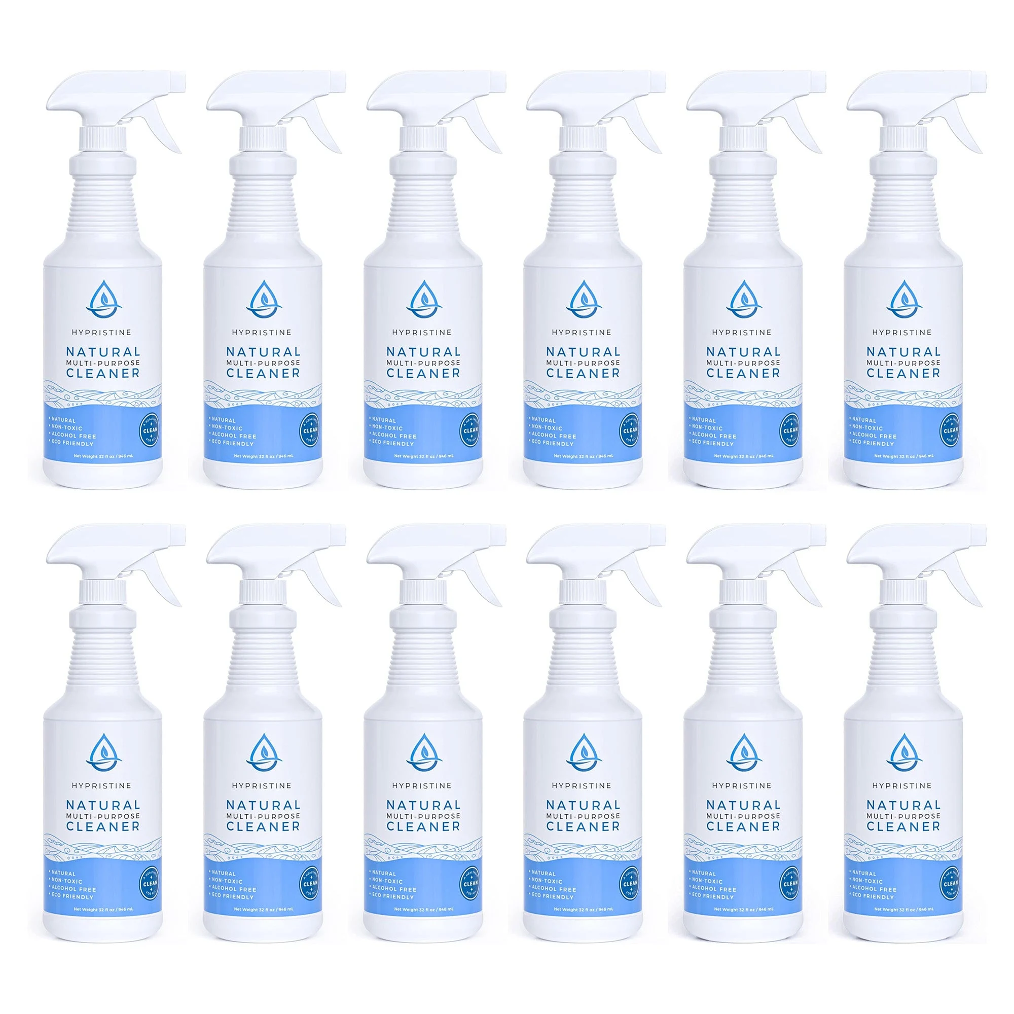Hypristine Natural Multipurpose Surface Cleaner, 32 fl oz Spray Bottles, 12 Pack