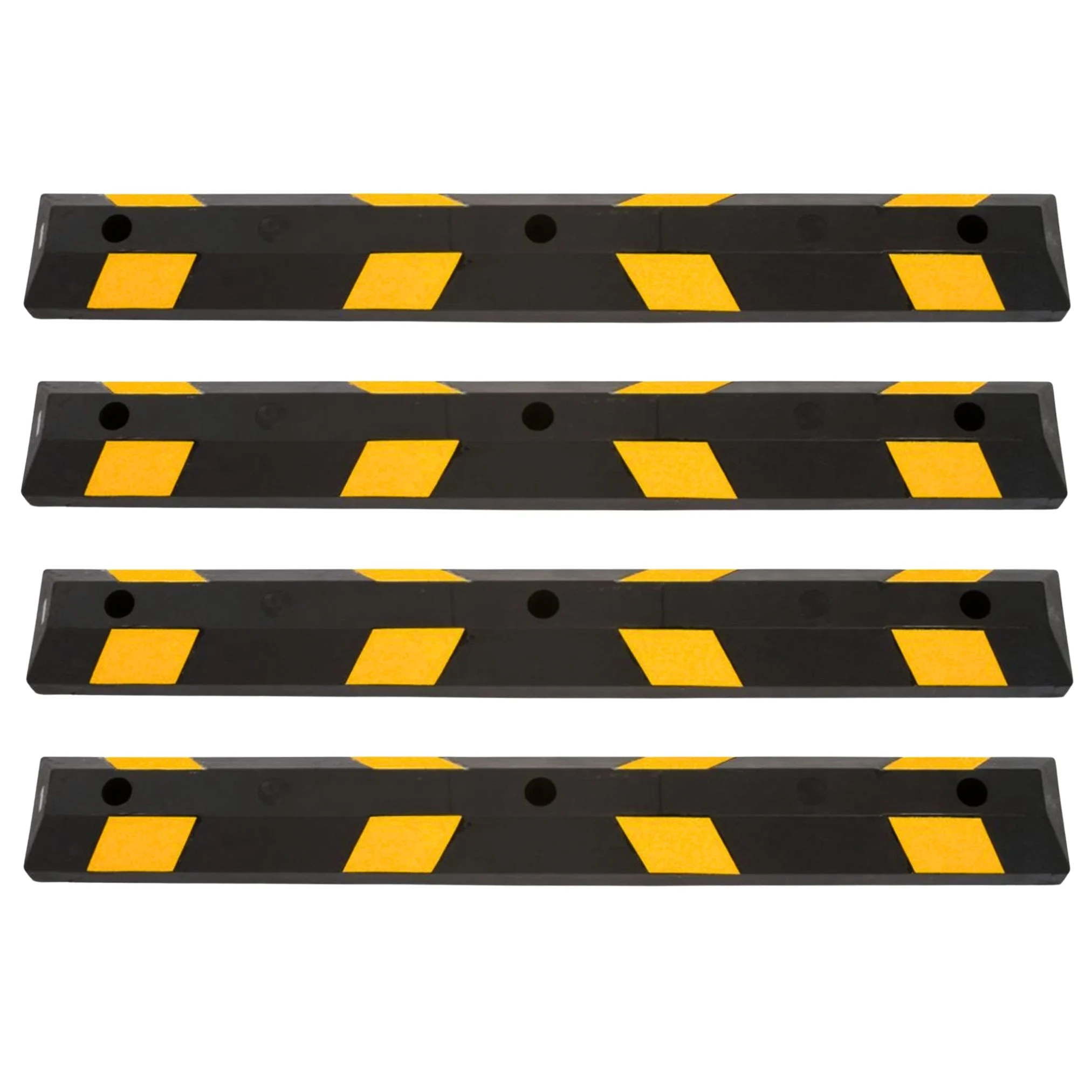 Guardian Parking Stop, 4Ft Rubber Curb with Mounting Holes, Black/Yellow, 4 Pack