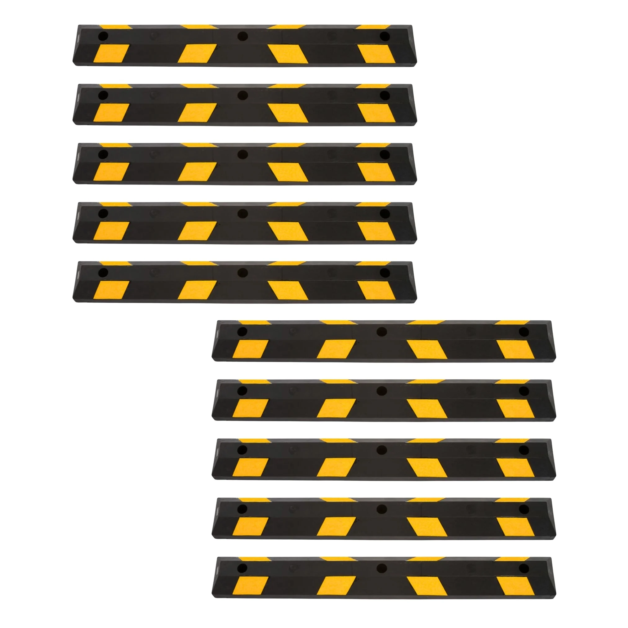 Guardian Parking Stop, 4Ft Rubber Curb w/ Mounting Holes, Black/Yellow, 10 Pack
