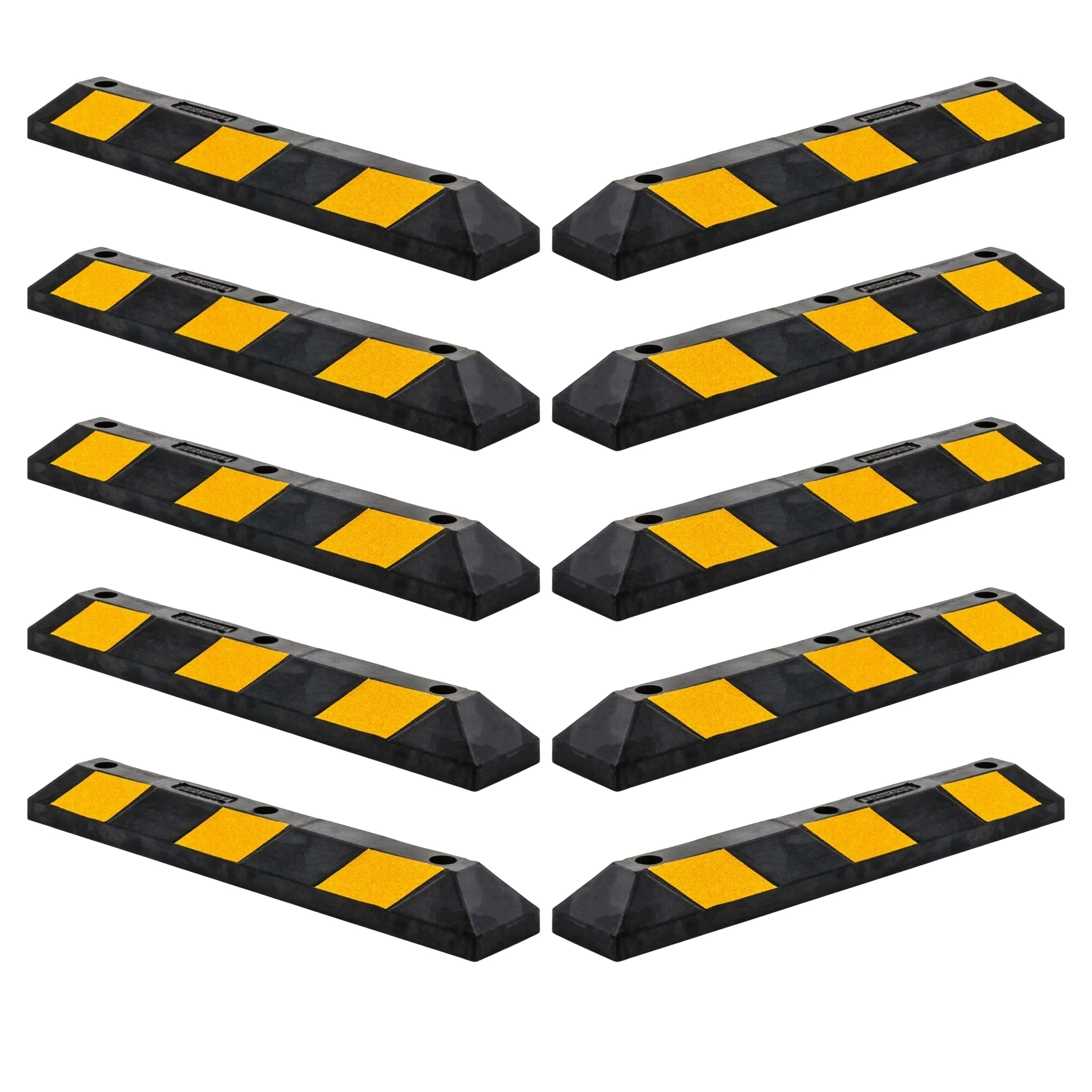 Guardian Parking Stop, 3Ft Rubber Curb w/ Mounting Holes, Black/Yellow, 10 Pack