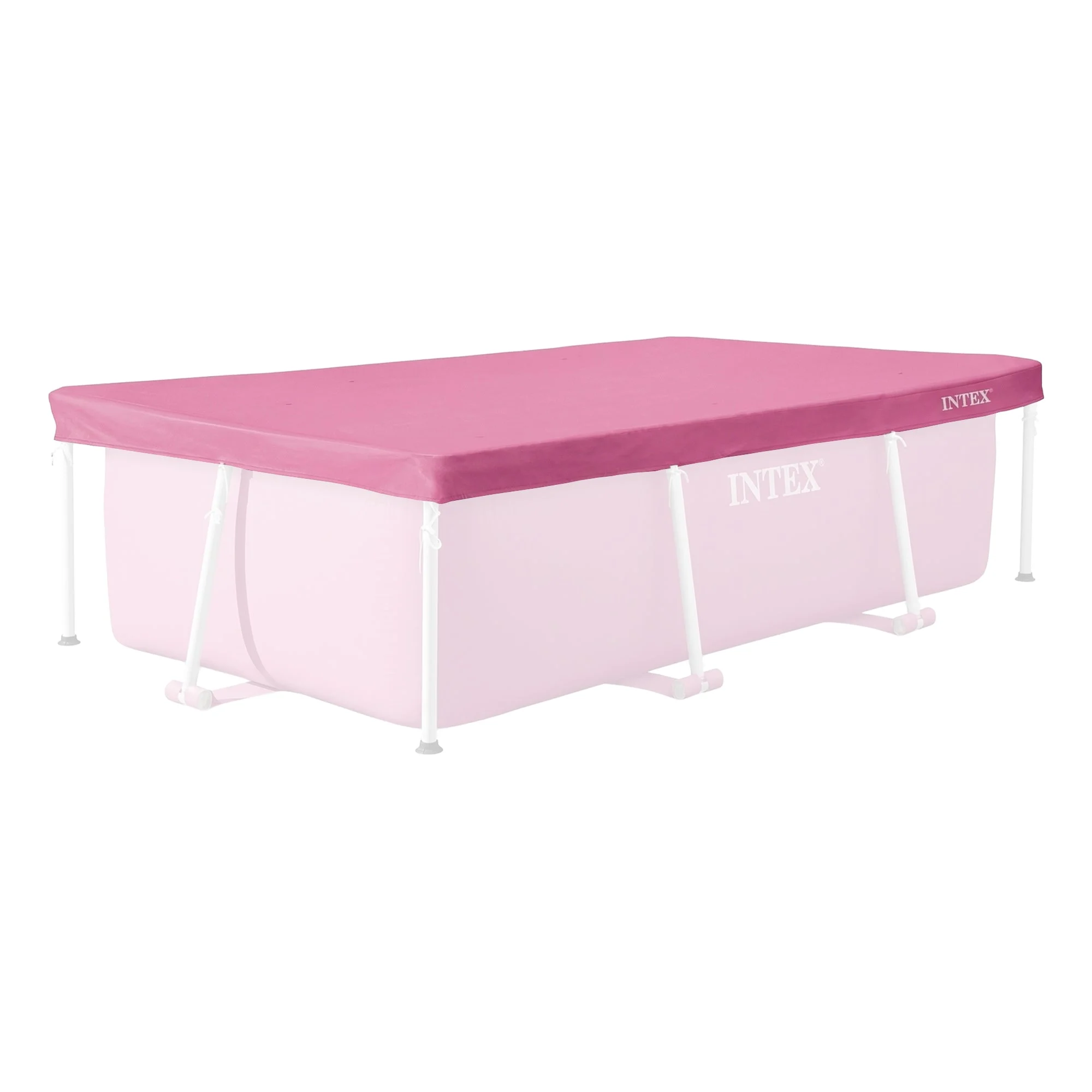 INTEX 7.2ft x 4.9ft Rectangular Outdoor Backyard Swimming Pool Cover, Pink