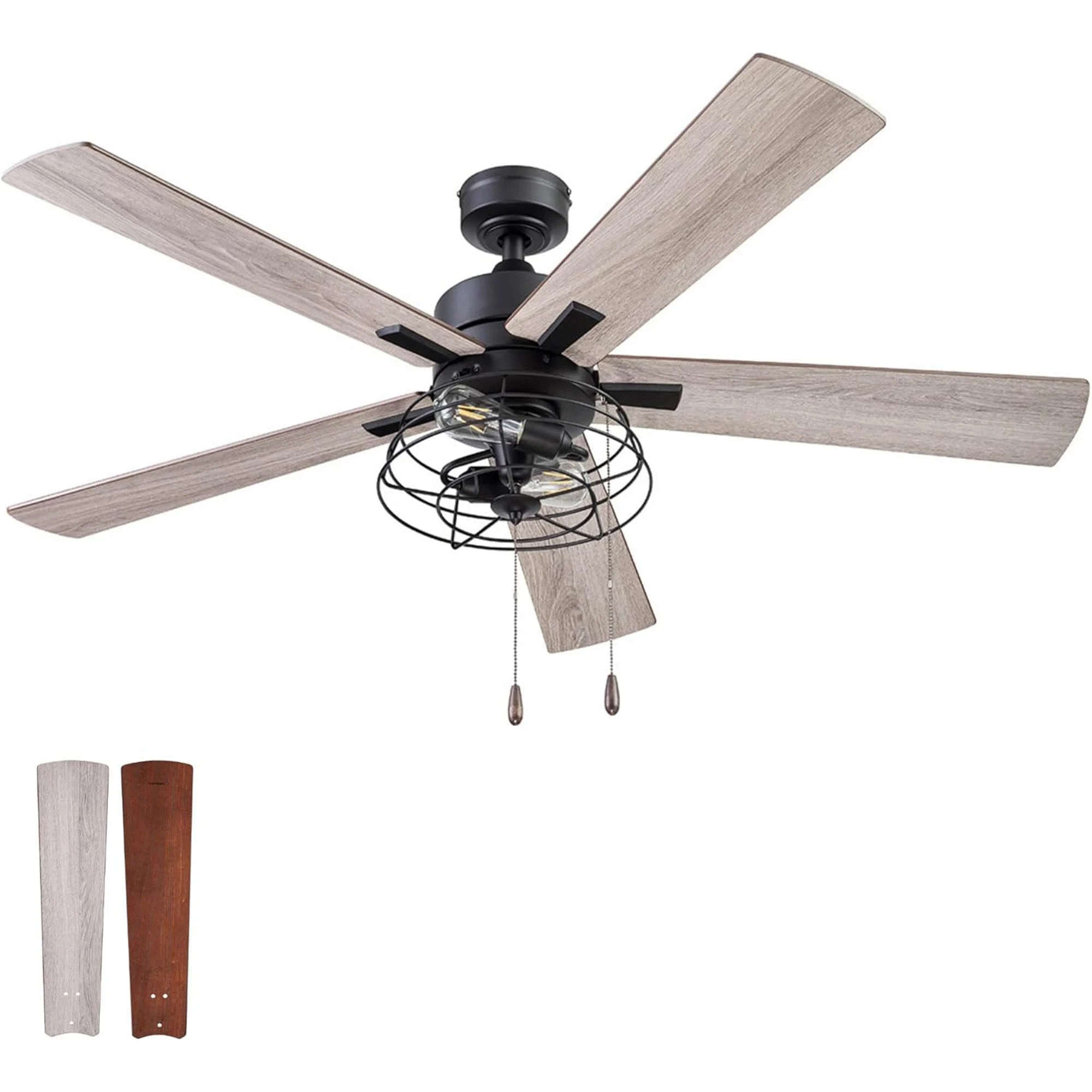 Prominence Home Marshall 52 Inch Industrial Ceiling Fan, Pull Chain, Matte Black