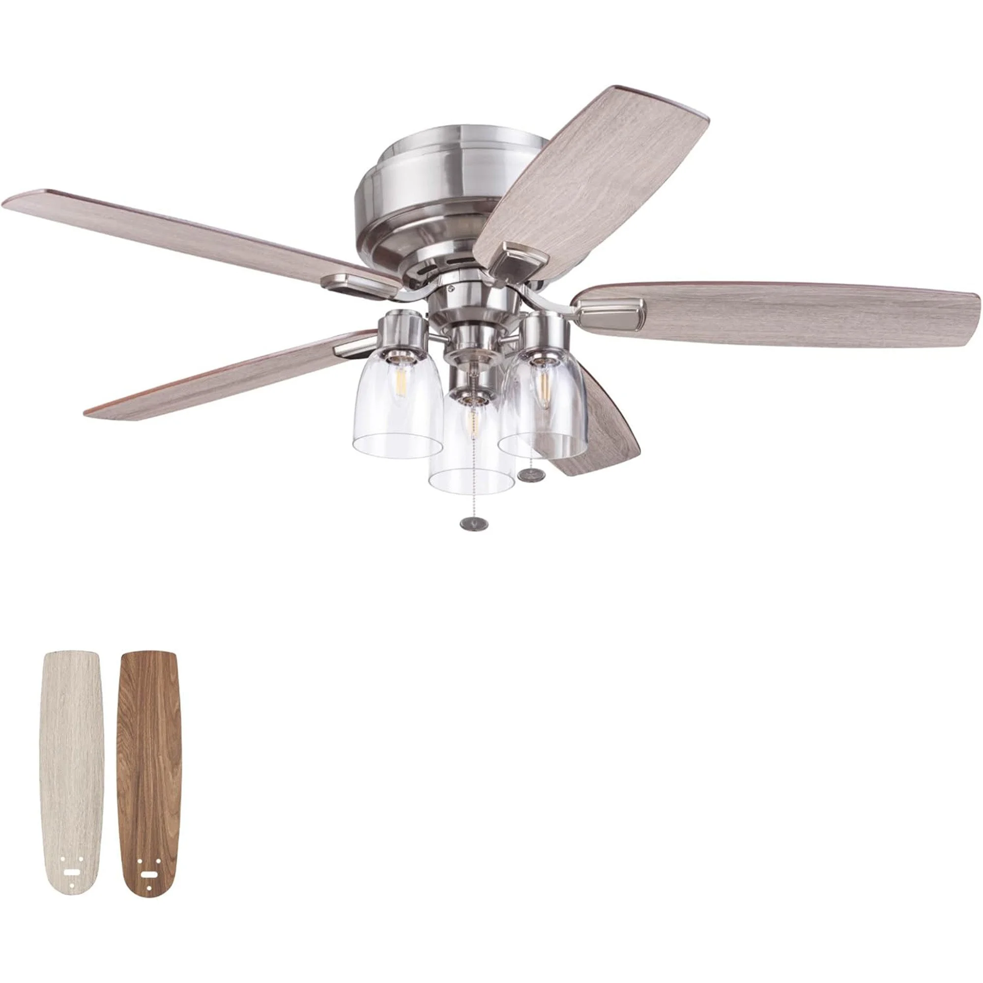 Prominence Home Magonia 52 Inch Ceiling Fan with Pull Chain, Flush Mount, Nickel