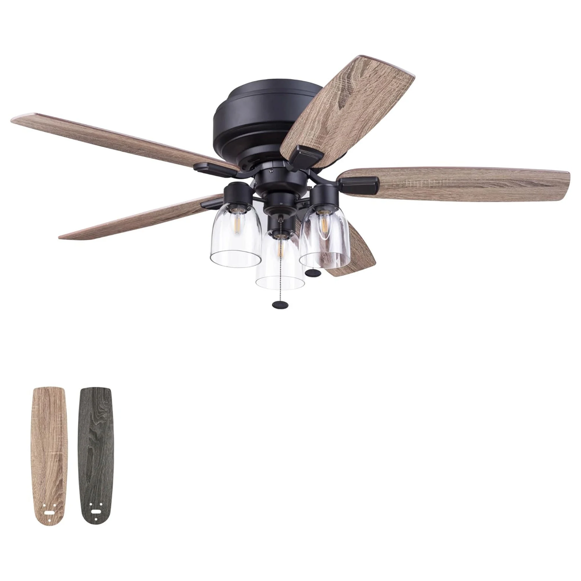 Prominence Home Magonia 52 Inch Ceiling Fan with Pull Chain, Flush Mount, Black